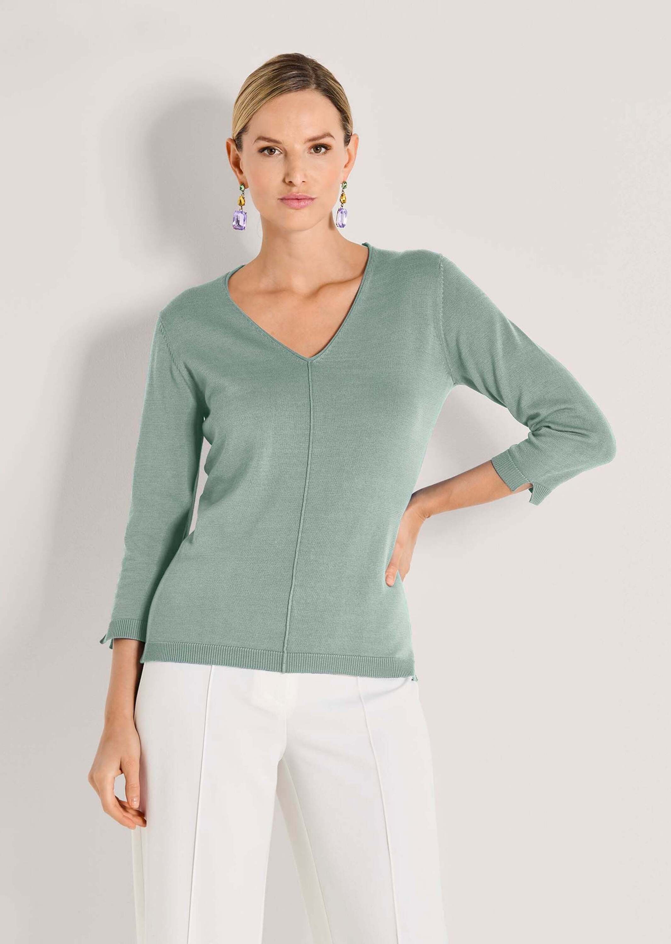 MADELEINE Longpullover »Strickpullover Schlichter Baumwollpullover mit V-Ausschnitt«