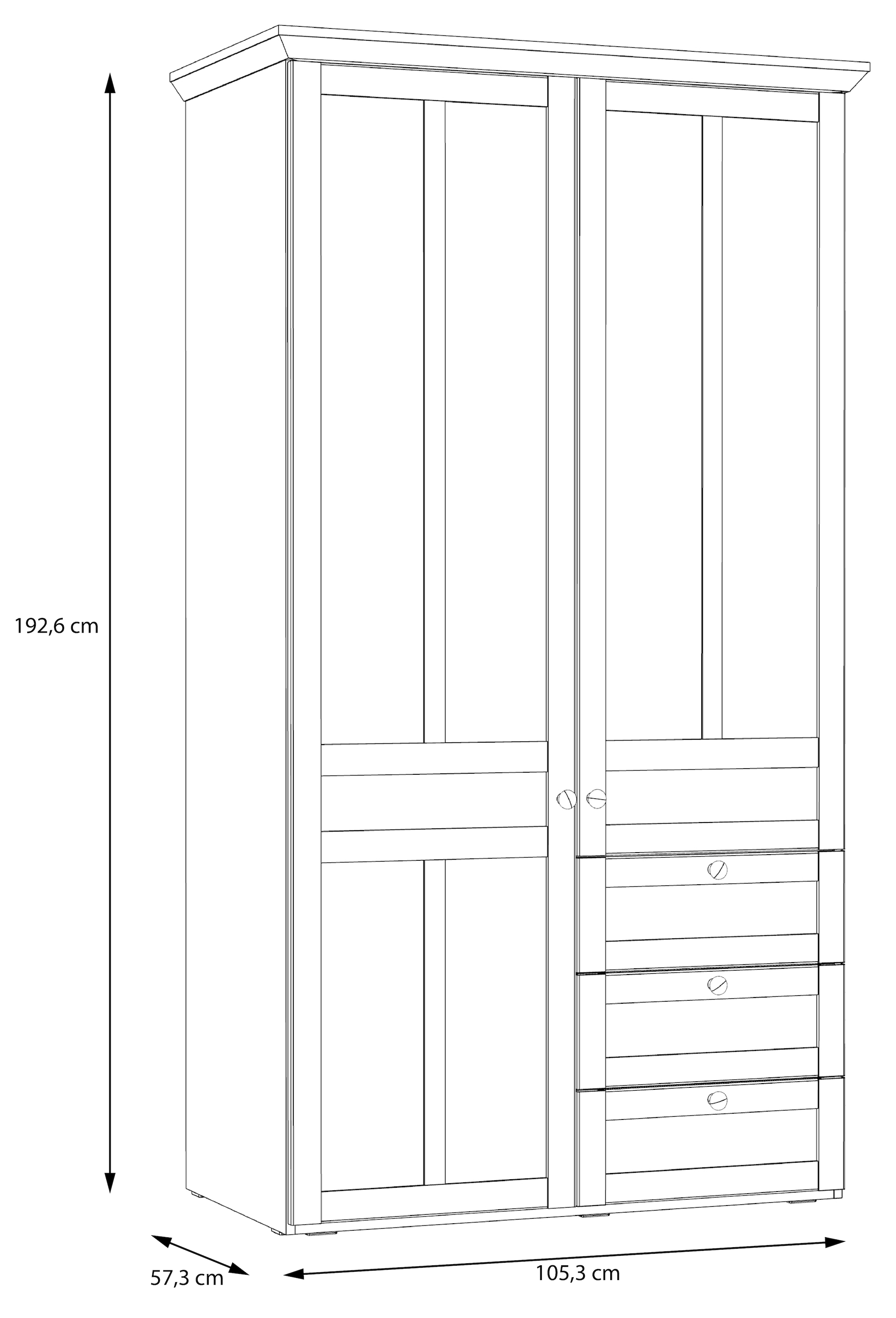 FORTE Kleiderschrank »Iloppa, Schlafzimmerschrank im Landhausstil«, (Maße: B/H/T ca. 155x192,6x57,3 cm), mit Spiegel