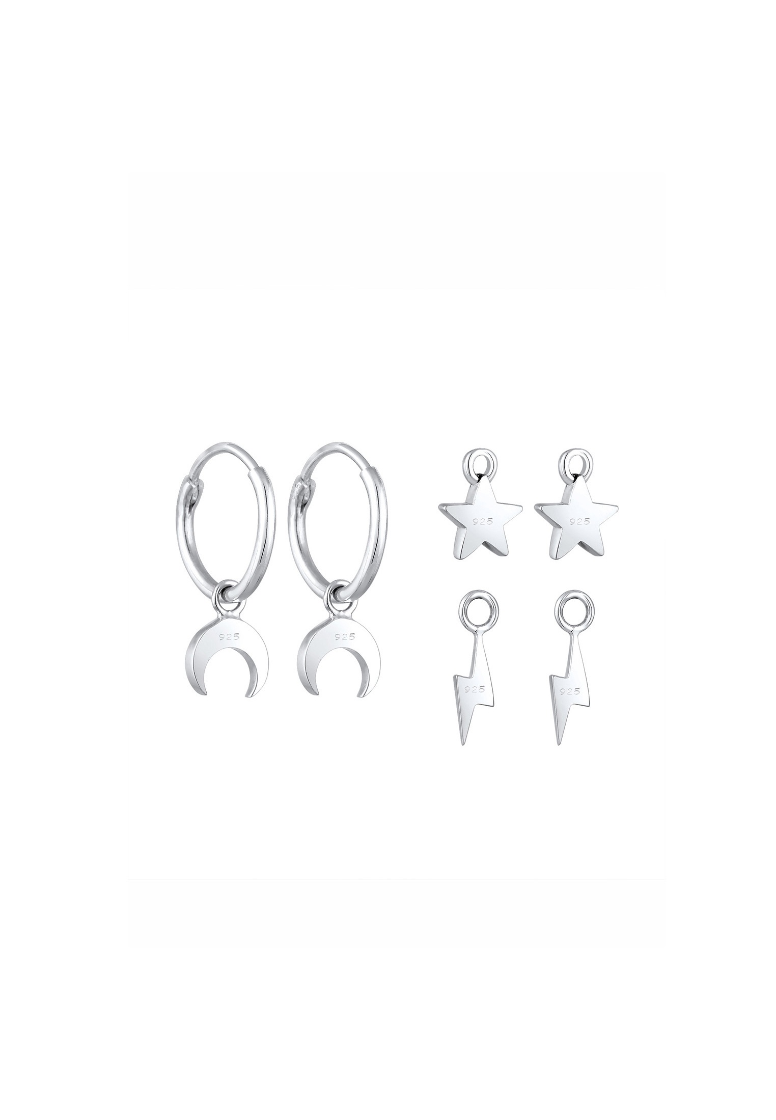 Elli Paar Creolen »Ohrringe Creolen 3-Set Hänger Mond Stern Blitz 925 Silber«