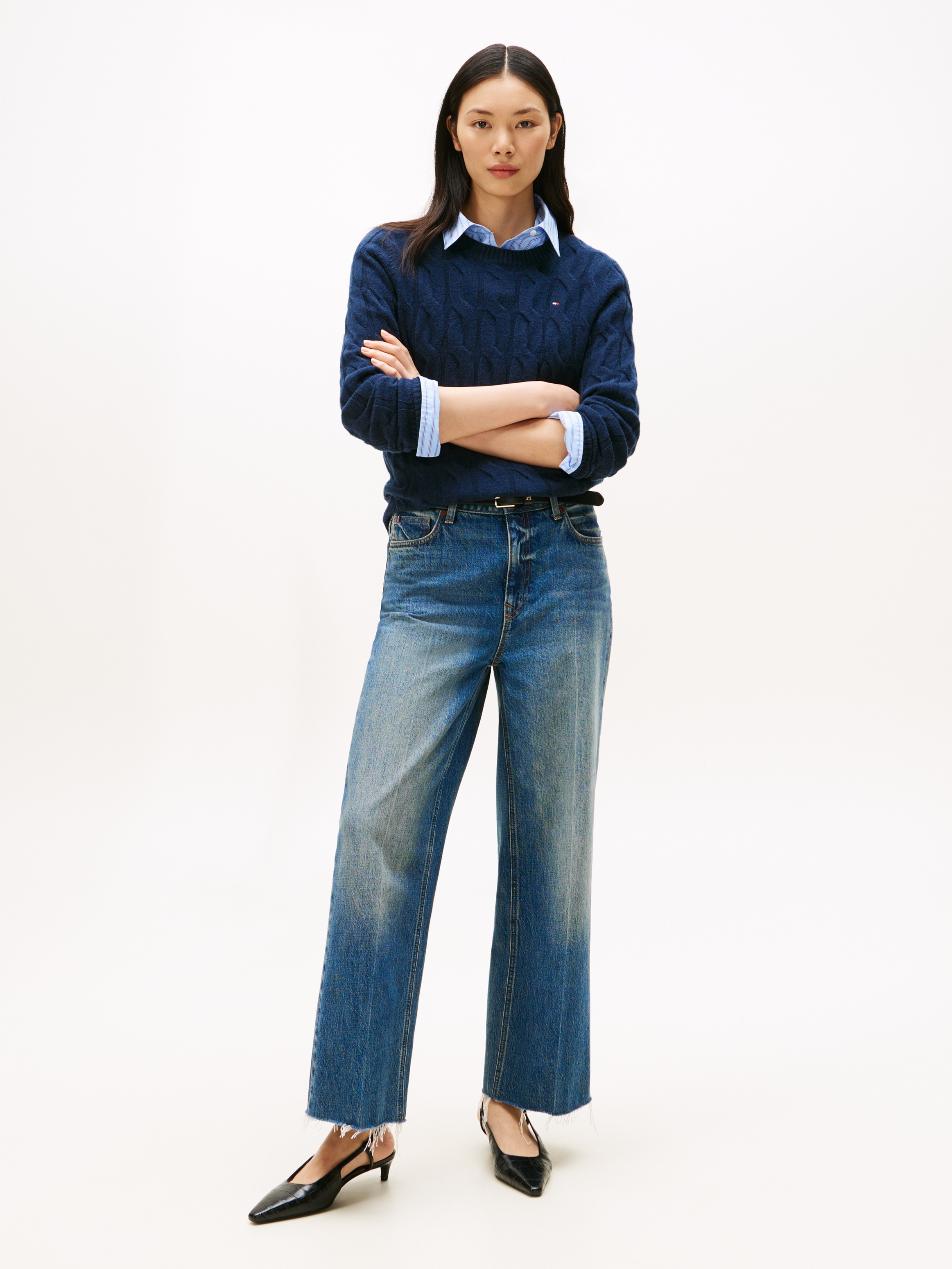 Tommy Hilfiger Strickpullover »SOFT WOOL CABLE C-NK« Wolle, mit Zopfmuster