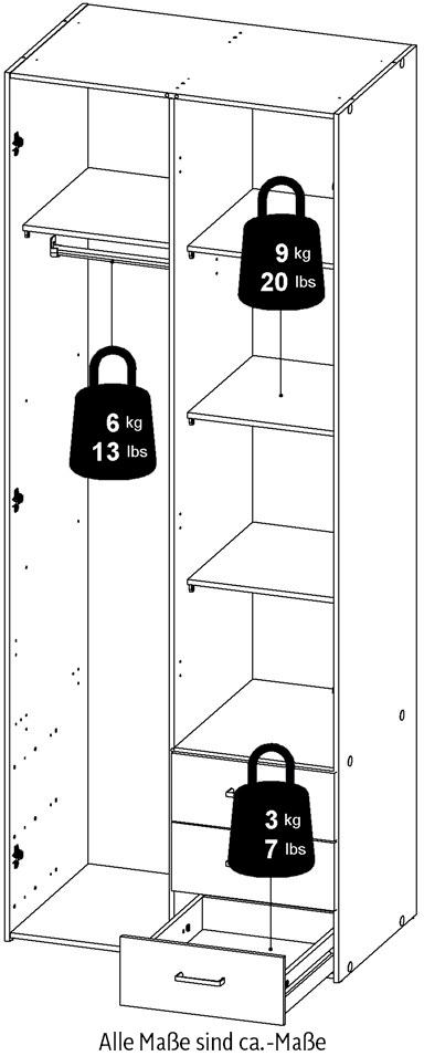 Home affaire Kleiderschrank, Mit viel Stauraum, graue Stangengriffe, Gr. ca. 200,4 x 77,6 x 49,5 cm