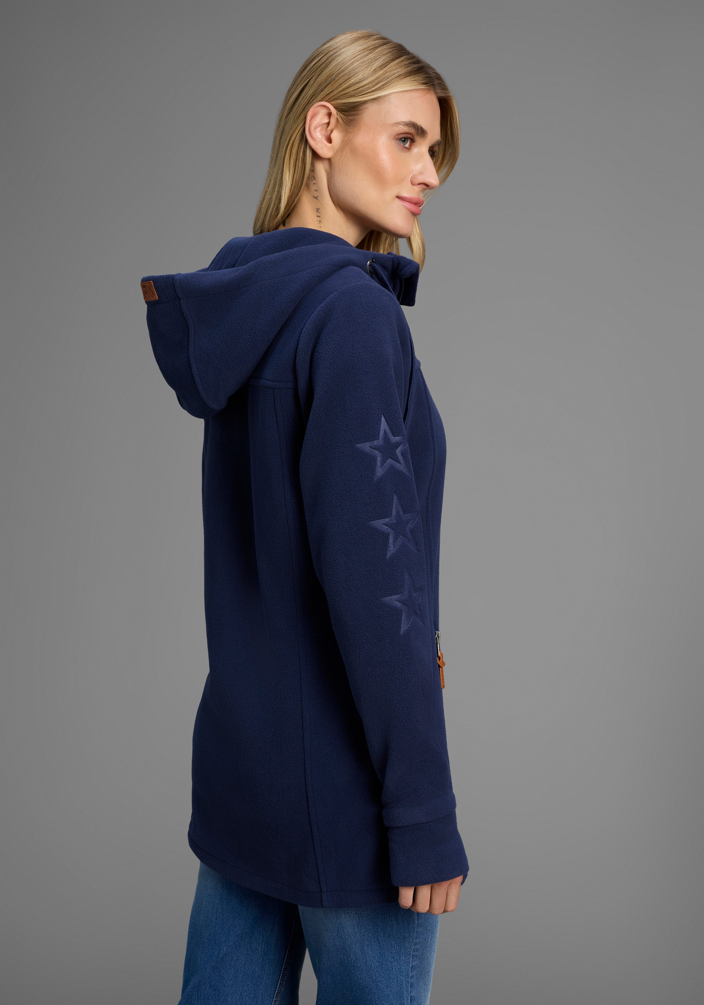 KangaROOS Fleecejacke, mit Kapuze, figurbetonter Schnitt, mit Kapuze, mit 2-Wege-Reißverschluss