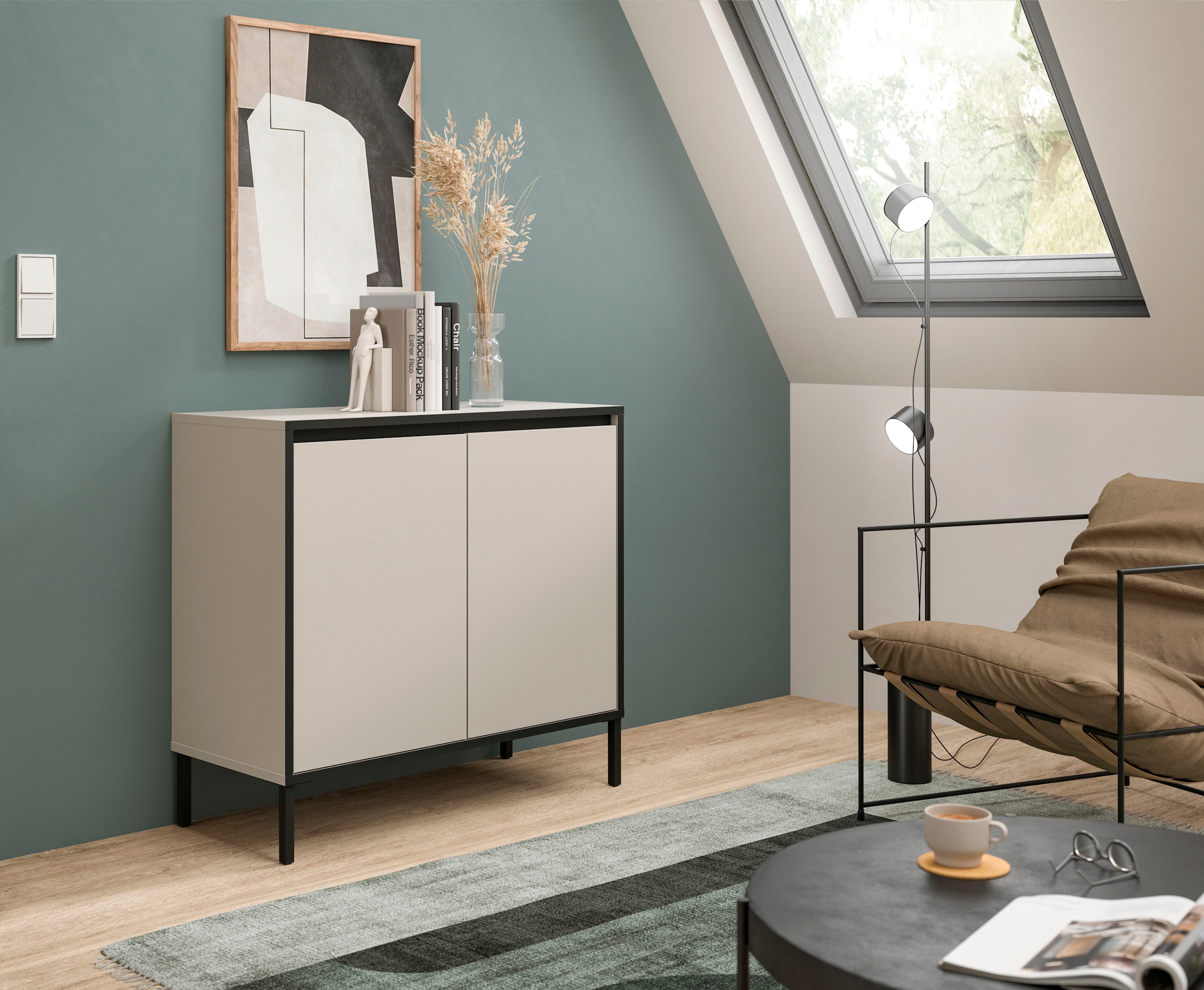 INOSIGN Kommode »NORT, Höhe: 92 cm, mit Metall Stabfuß, 2 Türen, 2 Einlegeböden« Anrichte, Sideboard, Schrank, Board, Highboard