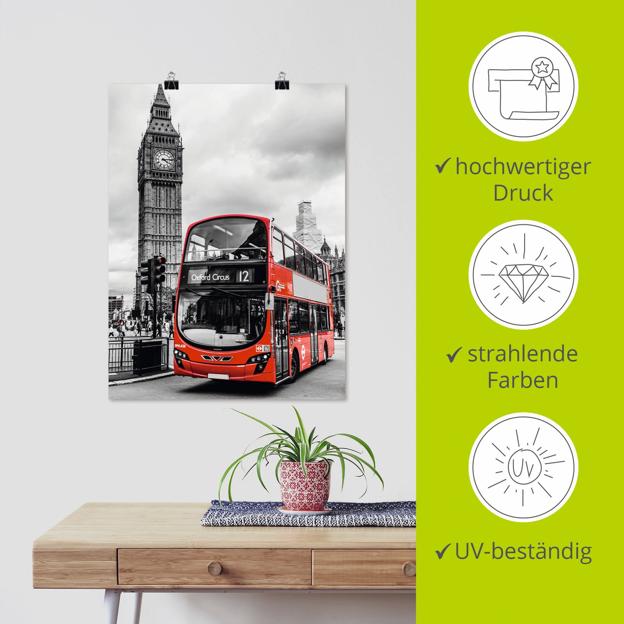 Artland Poster »London Bus und Big Ben« Gebäude 1 Stk. tlg. ohne Rahmen