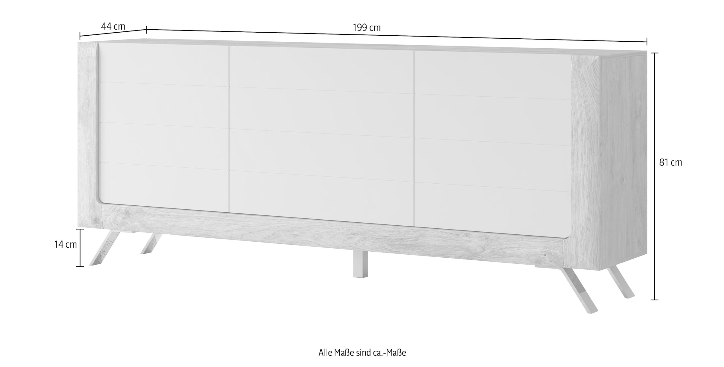 Leonique Sideboard »Kasai«, Breite 199 cm, mit 3 Türen