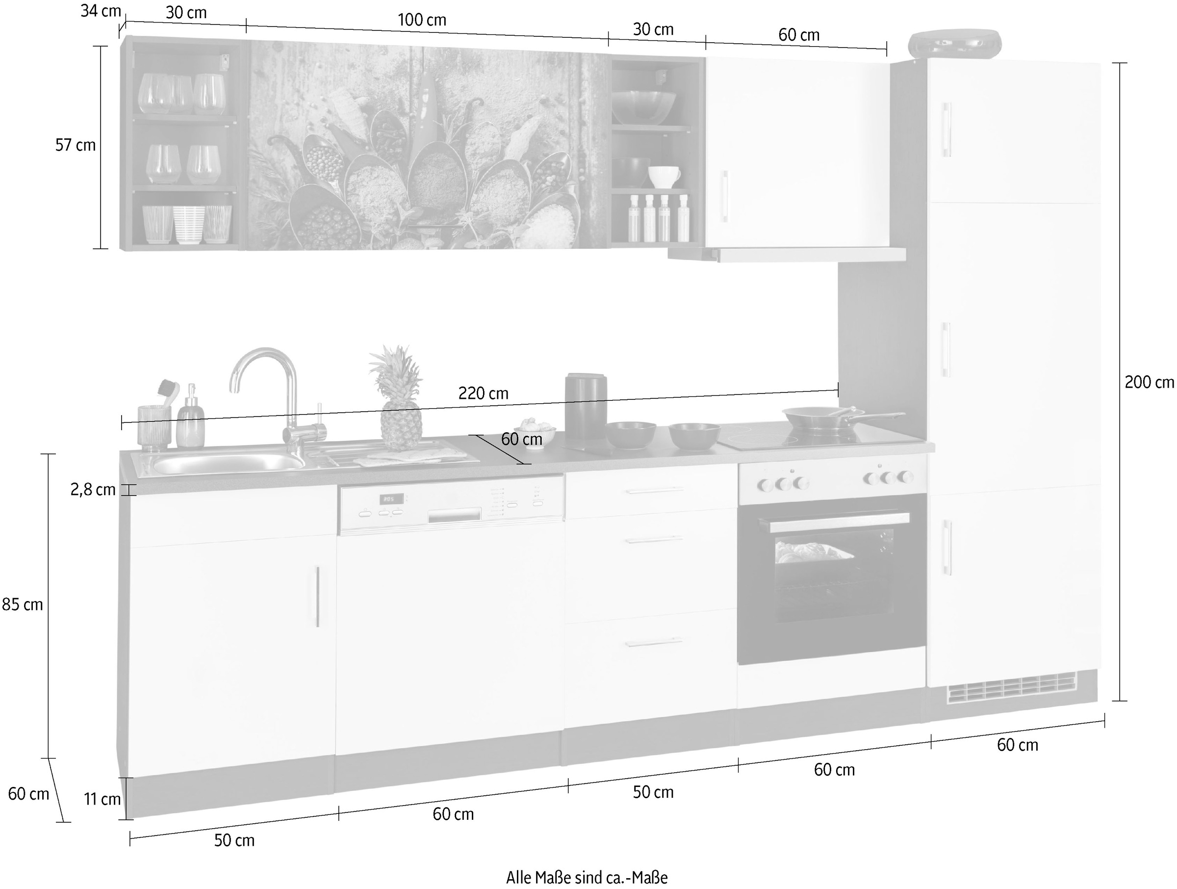 HELD MÖBEL Küchenzeile »Paris«, mit E-Geräten, Breite 280 cm im OTTO Online  Shop