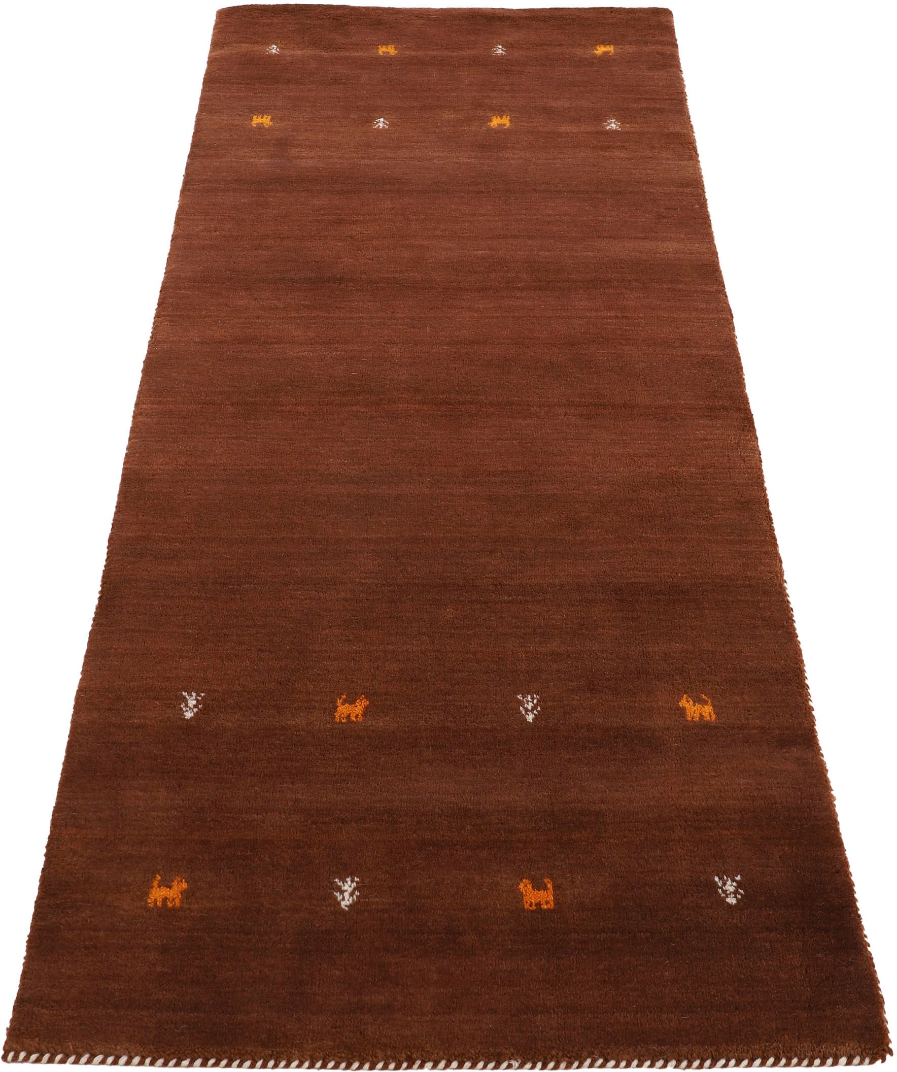carpetfine Wollteppich »Gabbeh Uni, auch als Läufer erhältlich«, rechteckig, 15 mm Höhe, reine Wolle, handgewebt, Gabbeh Loom Tiermotiv, große Farbauswahl