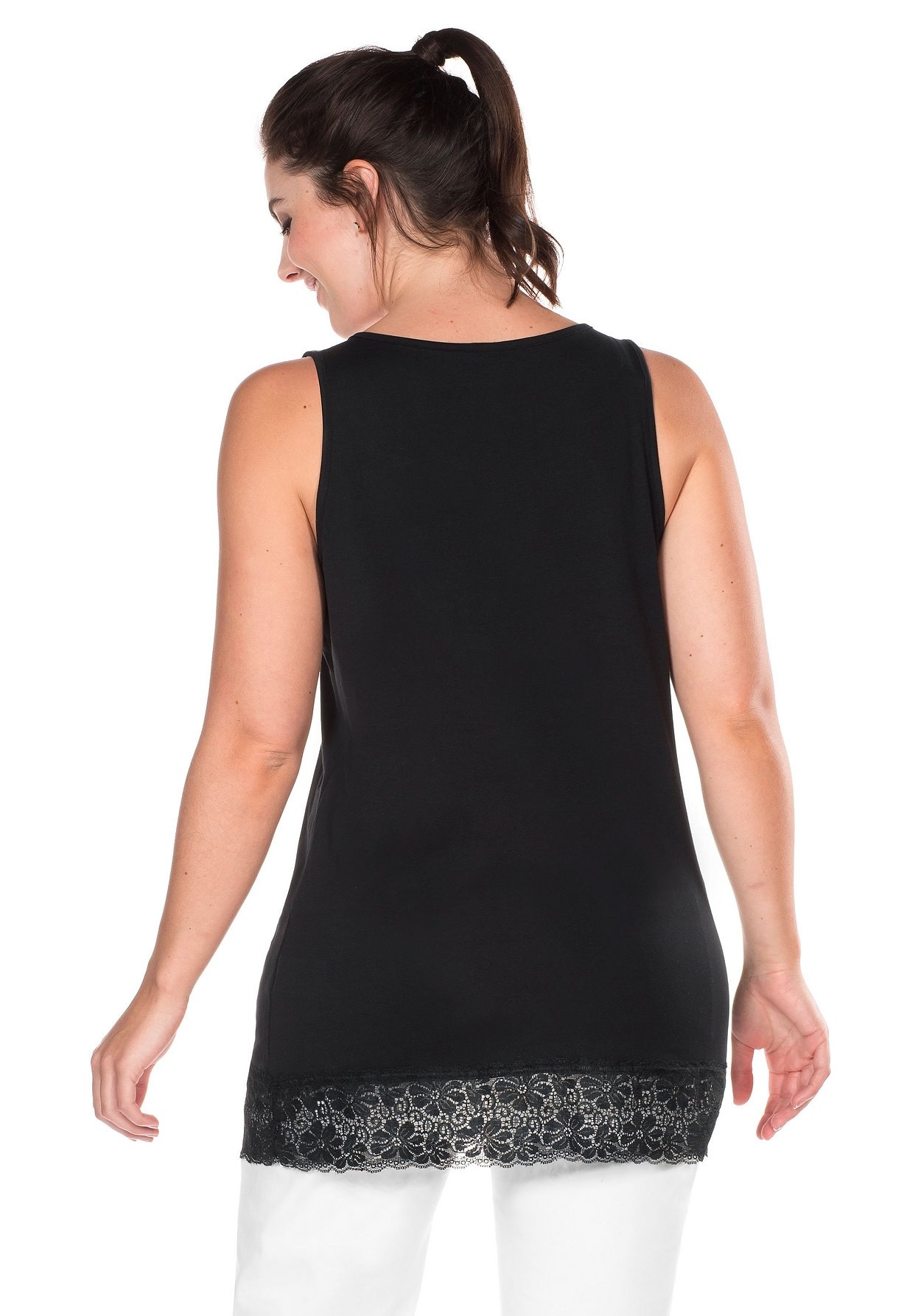 Sheego Longtop »Top mit Spitzenbordüre am Saum«