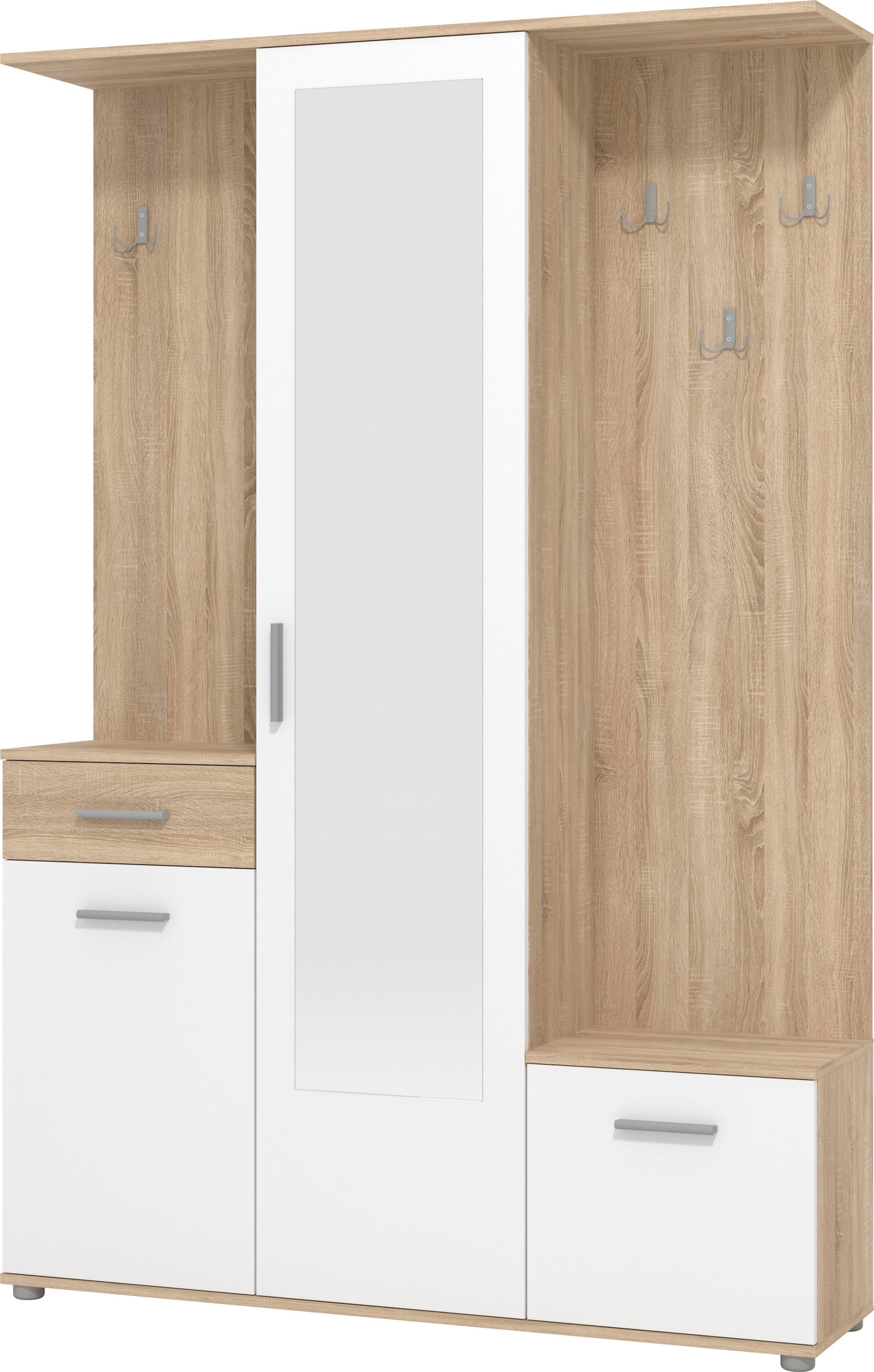 INOSIGN Kompaktgarderobe »Martin Flurgarderobe, Dielenschrank, Flurmöbel, Breite 134 cm«, Schuhschrank, mit Spiegel, in modernen Farben, mit 10 Haken