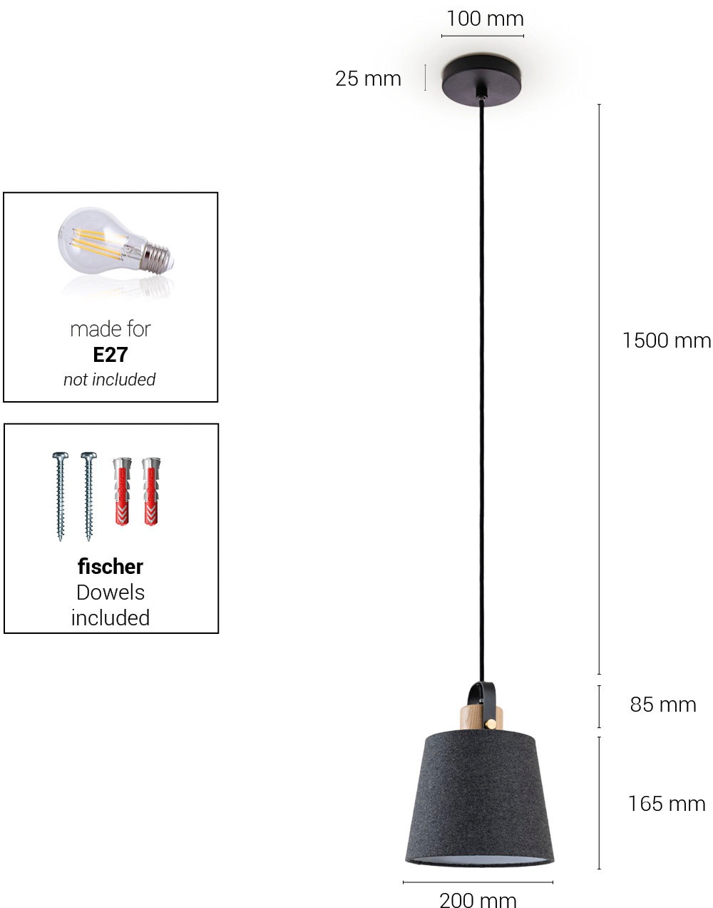 Paco Home Pendelleuchte »MARTA«, Leuchtmittel E27 | ohne Leuchtmittel, Wohnzimmer Stoffschirm Esszimmer E27 Industrial Design Kabel 1,5m
