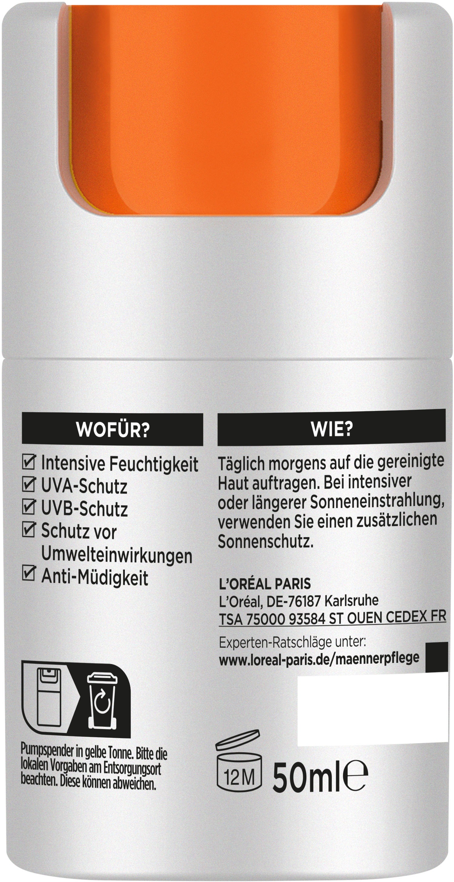 L'ORÉAL PARIS MEN EXPERT Gesichtsgel »Hydra Energy 24H Pflege LSF15«, mit Lichtschutzfaktor