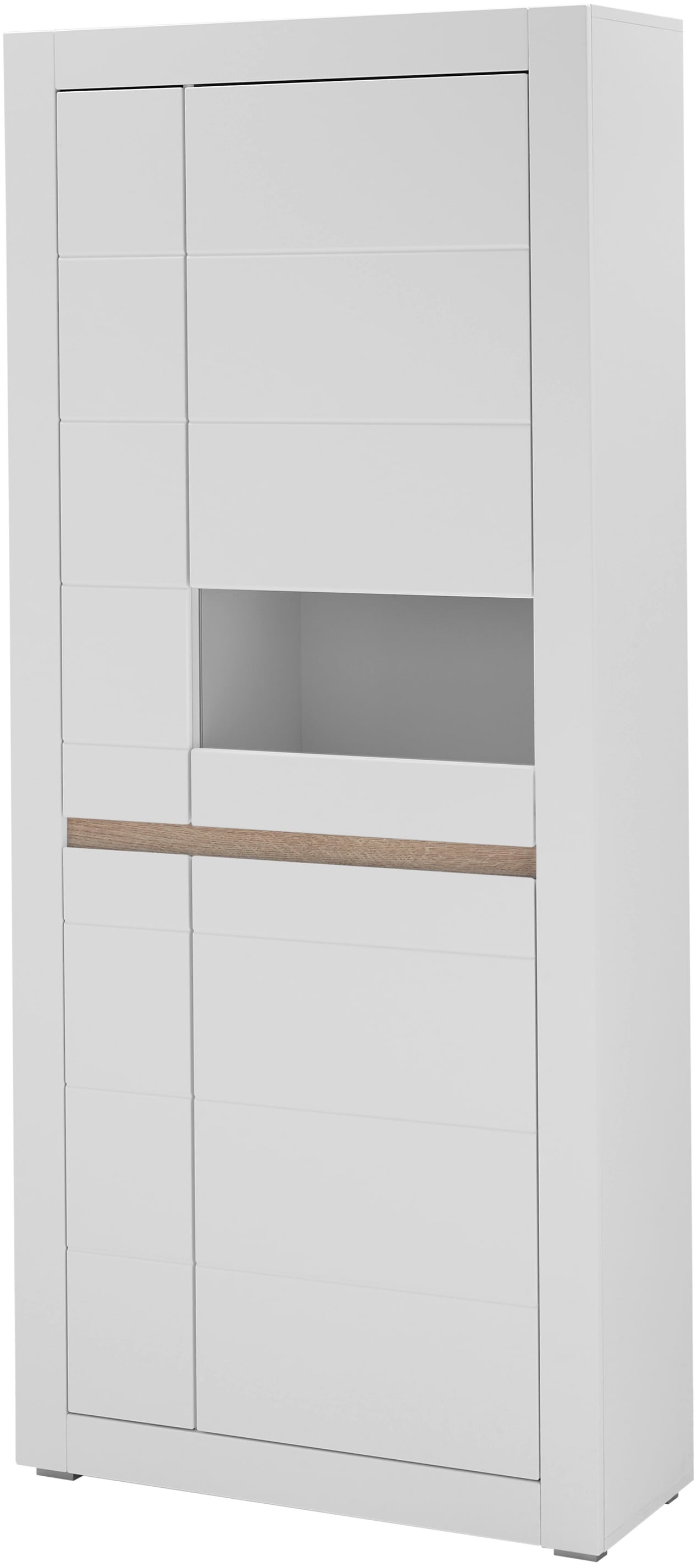 INOSIGN Vitrine »Chester, Hochschrank mit Stauraum, Glasvitrine, Anrichte, Weiß Matt«, (1 St.), austauschbare Blende in der Griffleiste, zeitloses Design, 85 cm breit