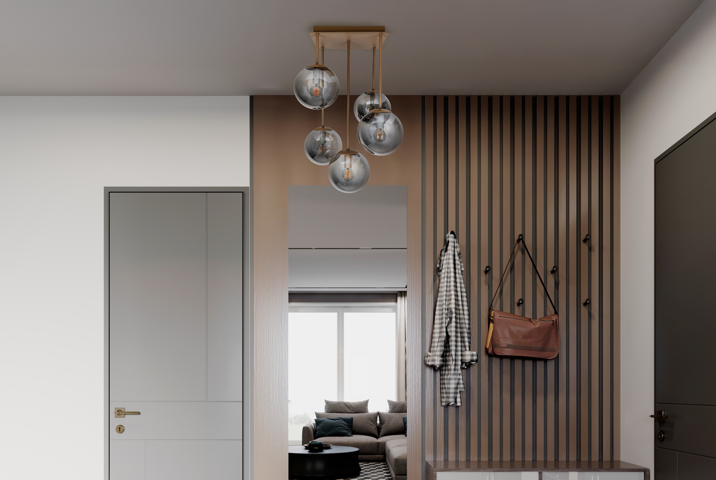 my home Pendelleuchte »Nymölla« E14 1 Stk. 5 Glaskugeln mit je 1x E14 exkl., Gestell eckig beige matt