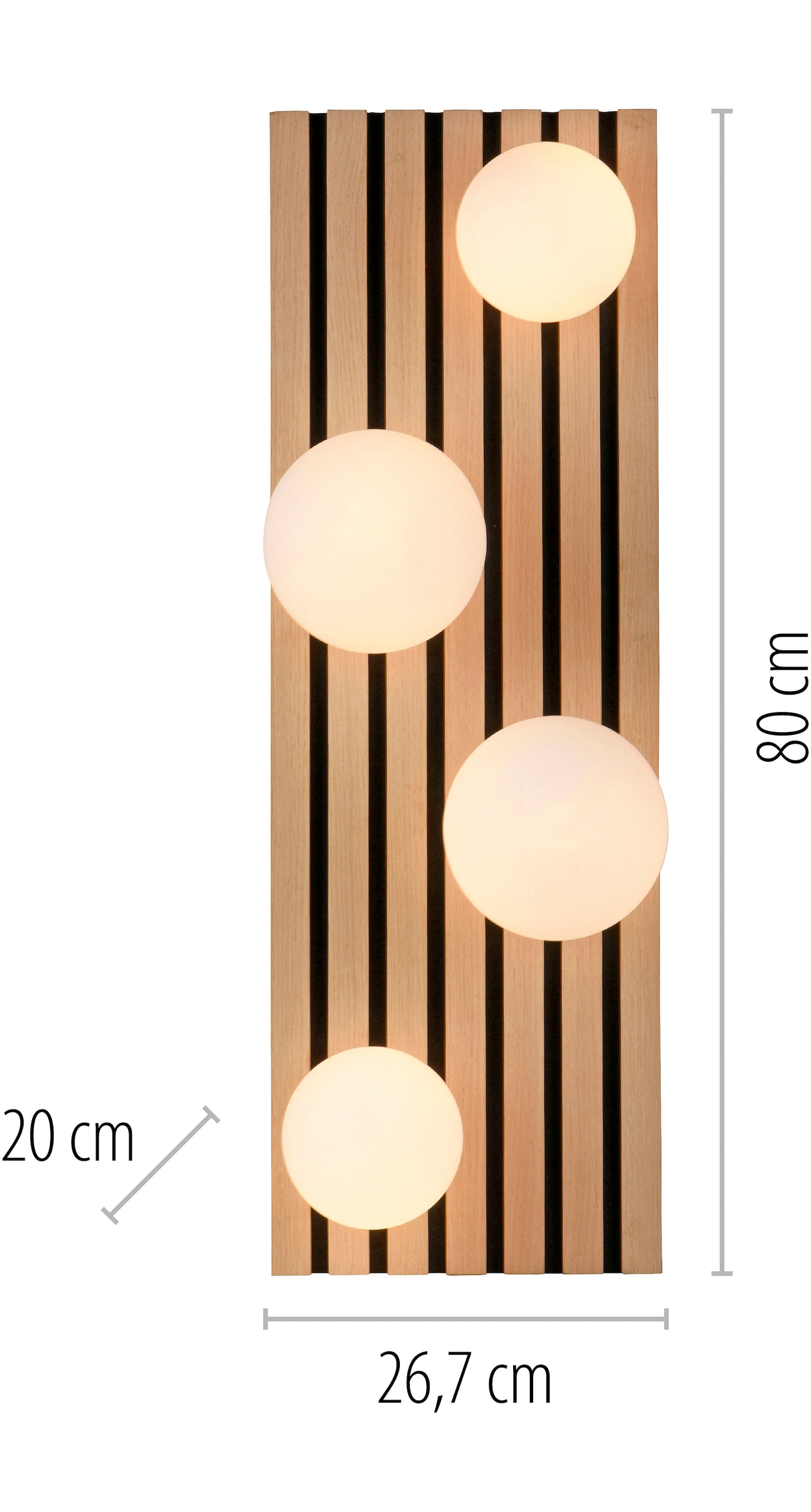 Leonique Deckenleuchte »Erinette Akustikpaneele mit Glaskugeln«, 4 flammig, Leuchtmittel G9 | Leuchtmittel wechselbar-ohne Leuchtmittel, Holz, Akustik, Paneele, Glas, opal matt weiß, Deckenlampe