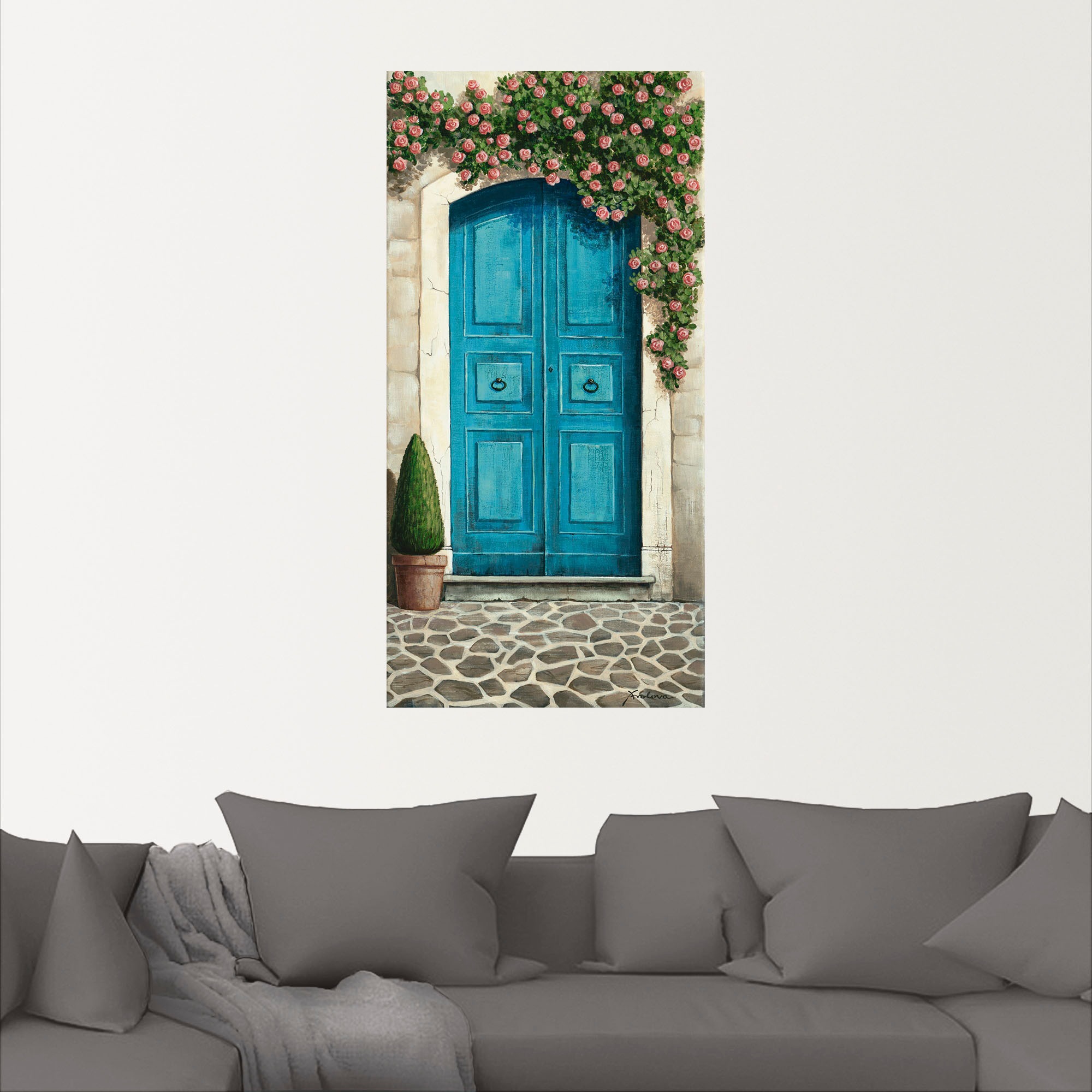 Artland Wandbild »Blaue Tür mit Kletterrosen«, Fenster & Türen, (1 St.), als Alubild, Outdoorbild, Leinwandbild, Poster, Wandaufkleber