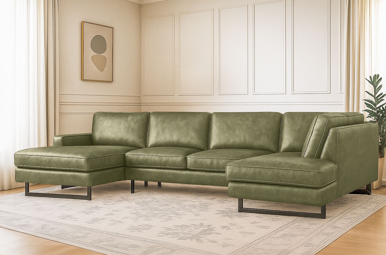 Places of Style Wohnlandschaft »Pinto, 350 cm, U-Form, XXL, mit Ottomanen«, Cord, Chenille, Lederoptik, mit Keder, Metallfüße, Wellenunterfederung
