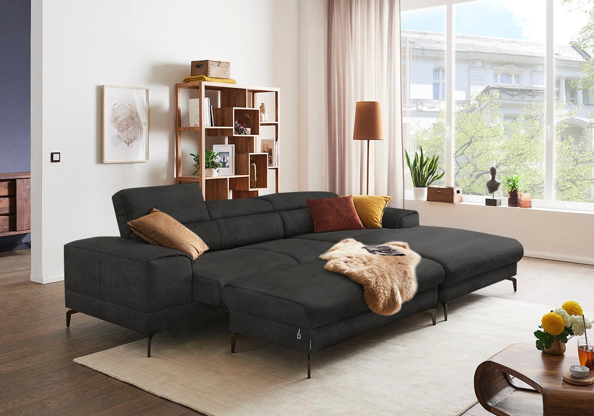 W.SCHILLIG Ecksofa »Piedroo, Designsofa mit tollem Sitzkomfort, elegant und bequem, L-Form« Kopfteilverstellung, wahlweise mit Sitztiefenverstellung, Breite 303cm