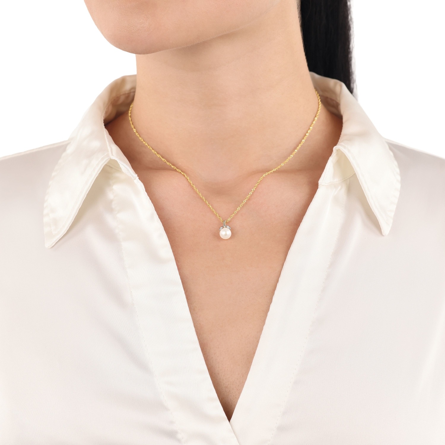 Amor Kette mit Anhänger »Perle mit Blätter-Optik umrandet« mit Zirkonia (synth.) - mit Süßwasserzuchtperle