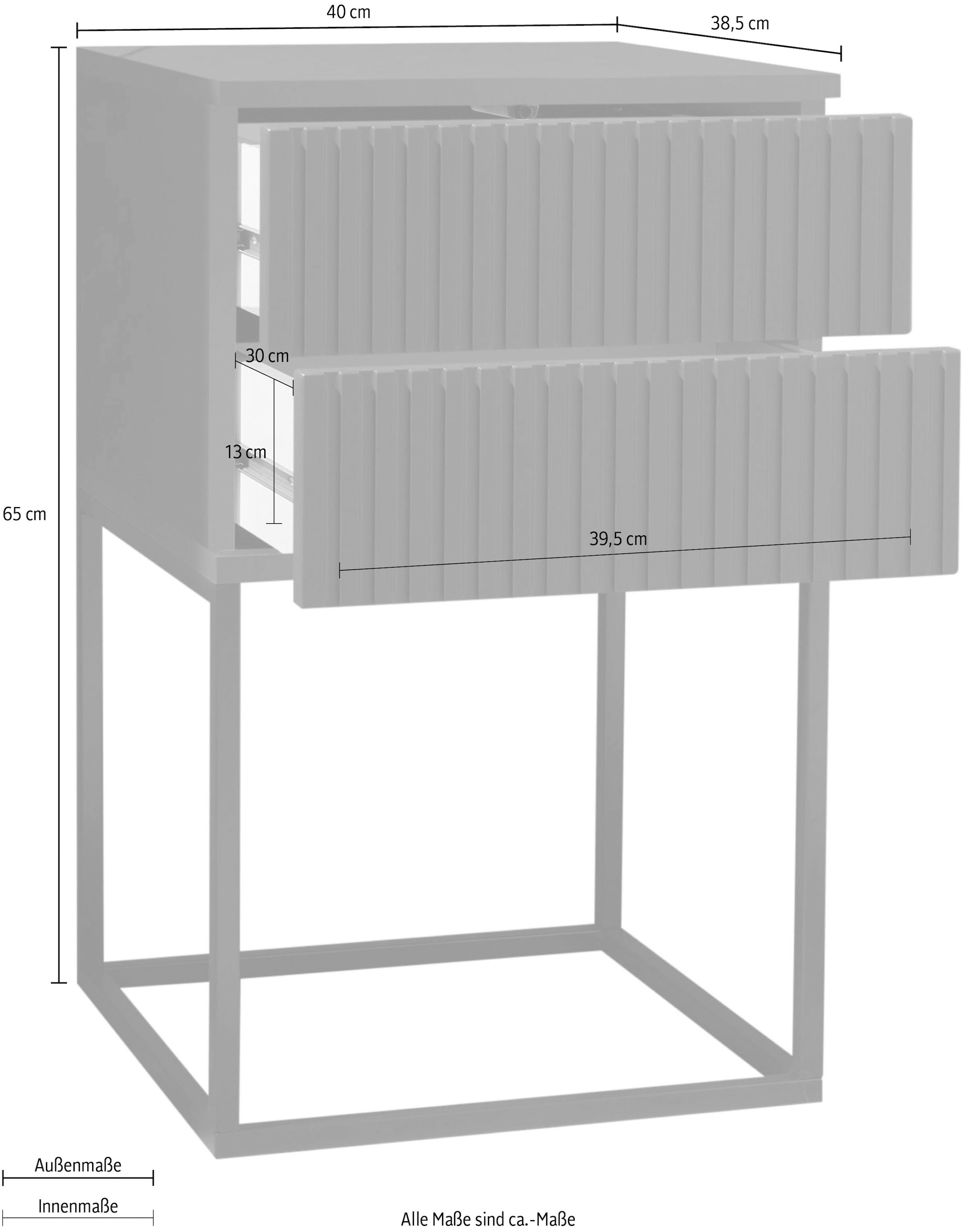 Schlafkontor »Marle Nachtkonsole, Nachtkästchen auf Metall-Fußgestell« Schubkasten in Rillenoptik auf schwarzem Metallgestell