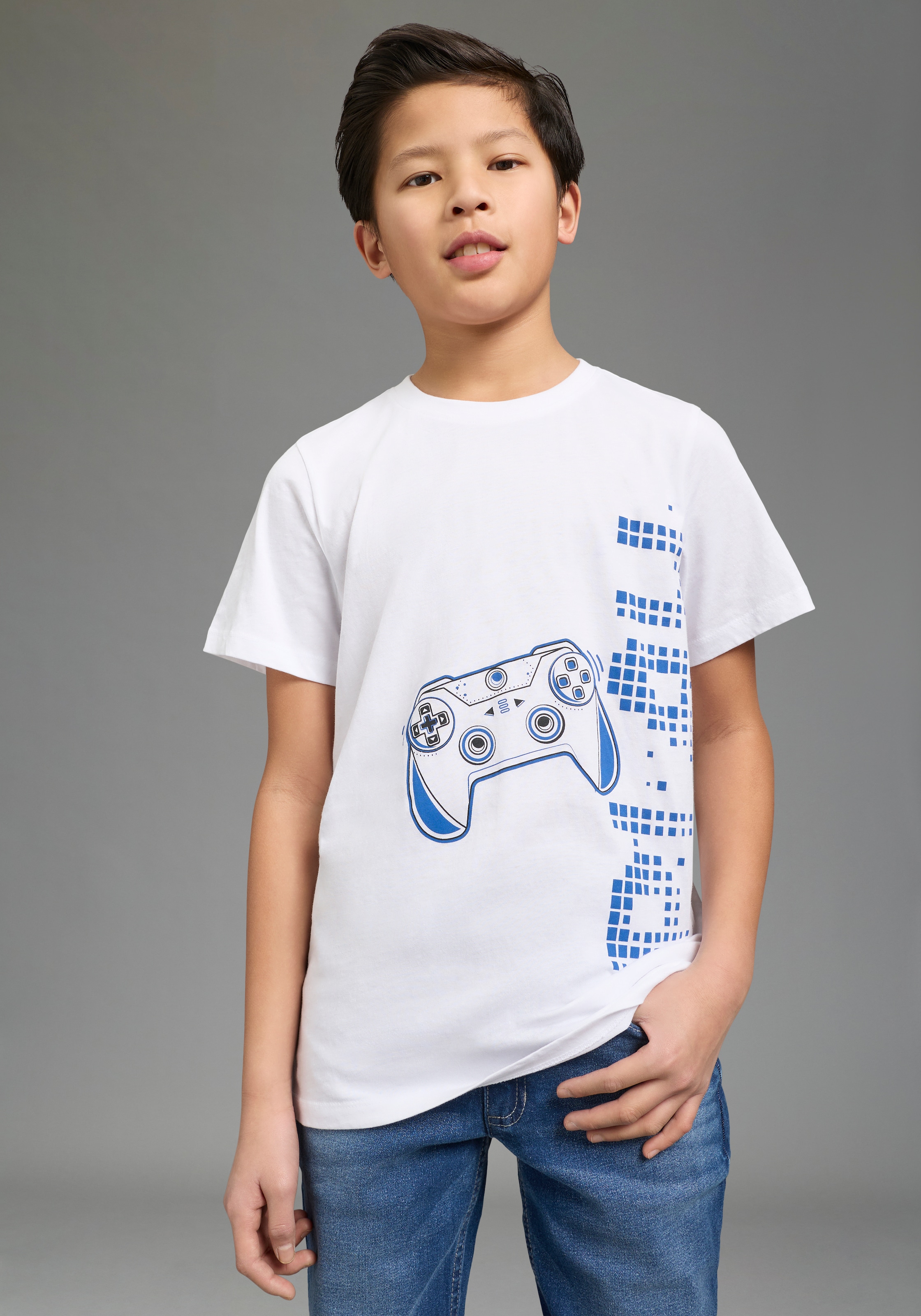KIDSWORLD T-Shirt »2er Pack Shirts mit Gamer/Controller Print« Packung, 2, 2 tlg. Basic Passform, Rundhalsausschnitt, Allover-Druck, aus Baumwolle