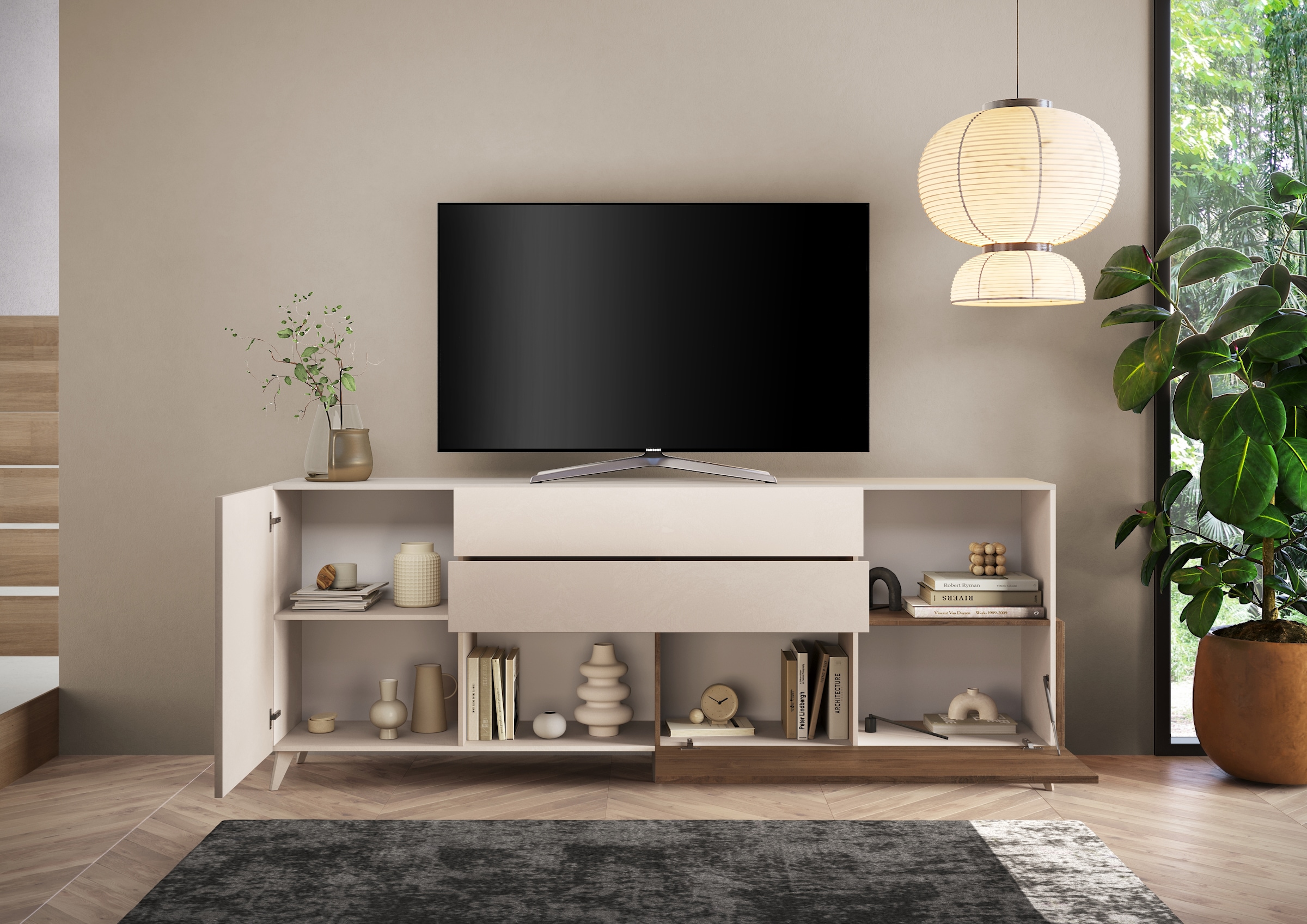 INOSIGN Sideboard »Monaco in Breite 241 cm, Anrichte mit Tür, Klappe und 2 Schubkästen«, Stauraumschrank – sanftes Schließen, edles Design, viel Platz