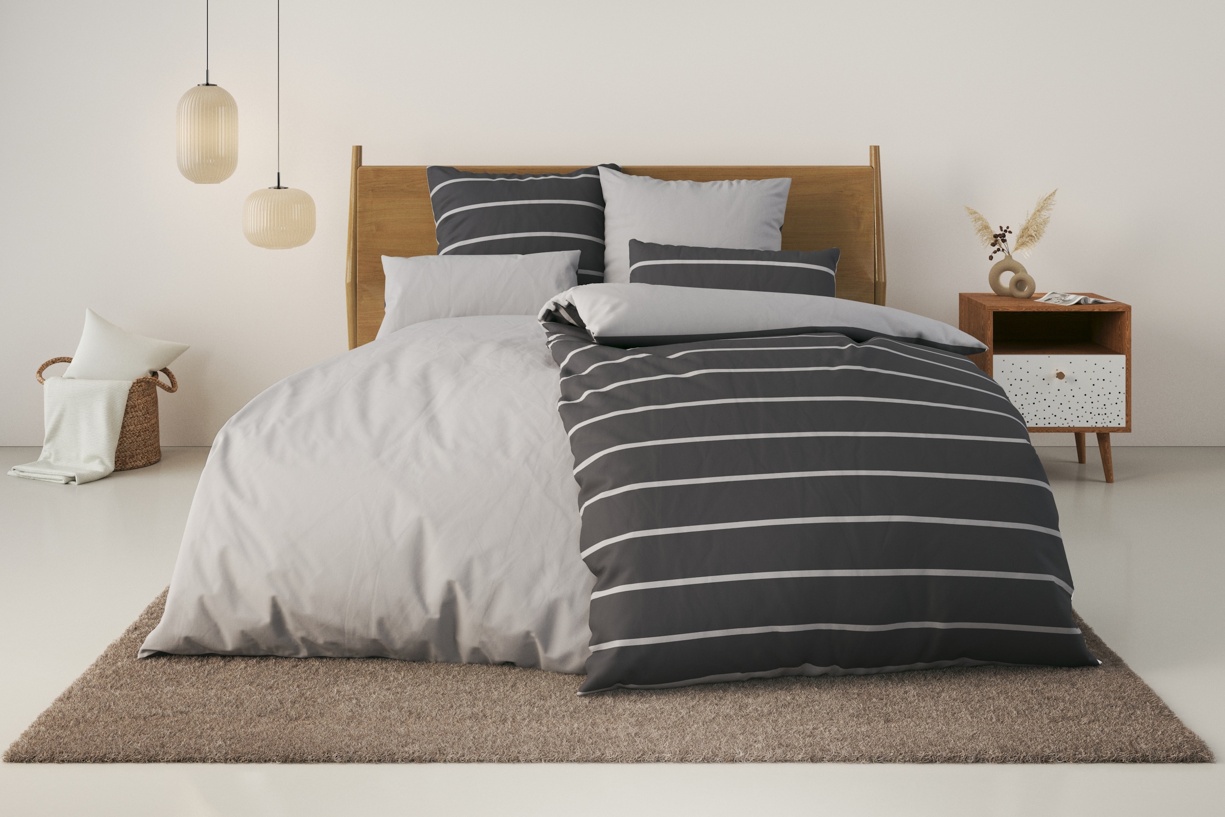OTTO home Bettwäsche »Katja« 2 Bettwäsche aus Baumwolle, Bettwäsche mit Streifen-Design, Wendeoptik