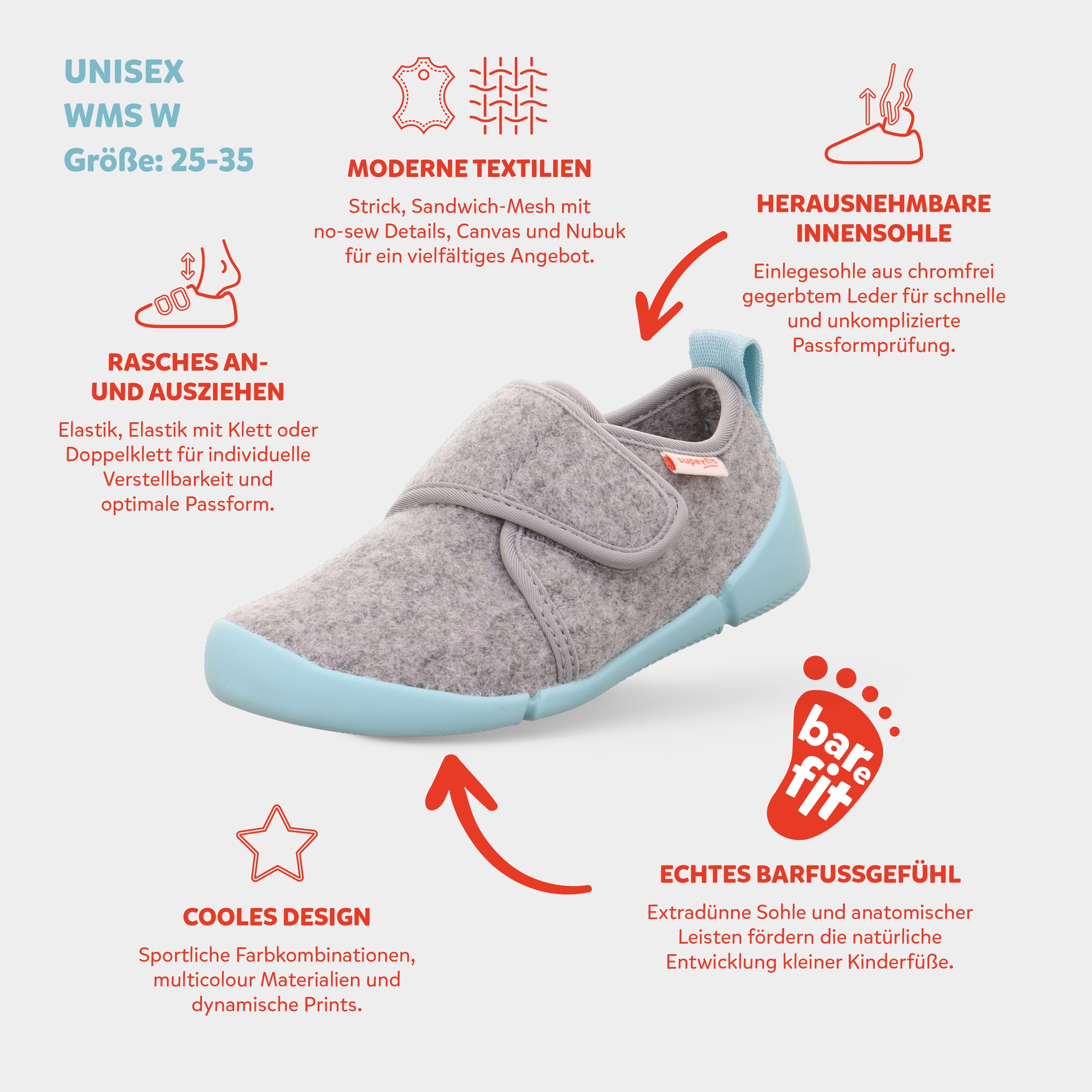 Superfit Hausschuh »VENTI WMS: Weit«  Kindergartenschuh mit Schurwolle, Größenschablone zum Download