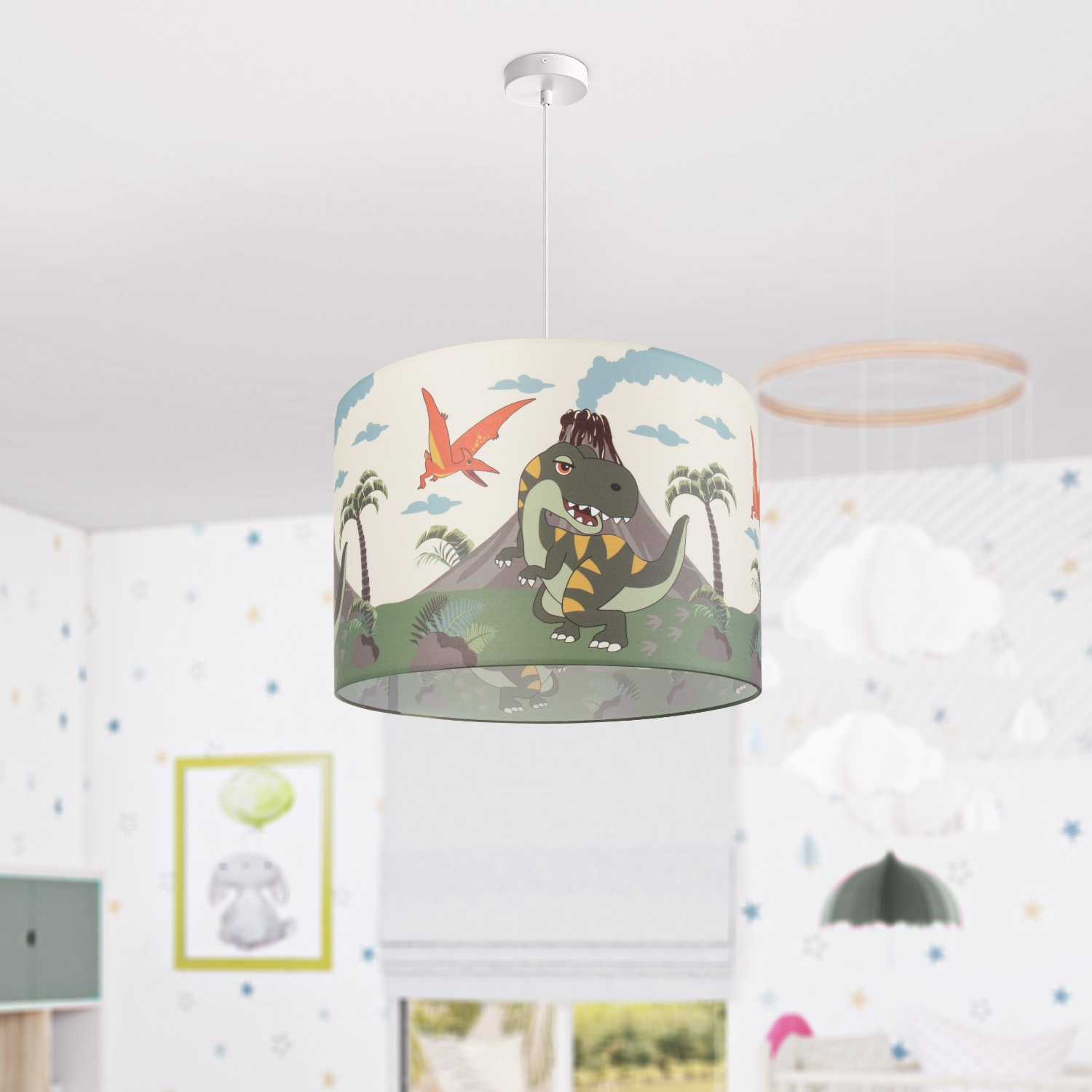 Paco Home Pendelleuchte »Diamond 636«, 1 flammig, Leuchtmittel E27 | ohne Leuchtmittel, Kinderlampe Deckenlampe LED Kinderzimmer Lampe Dinosaurier, E27