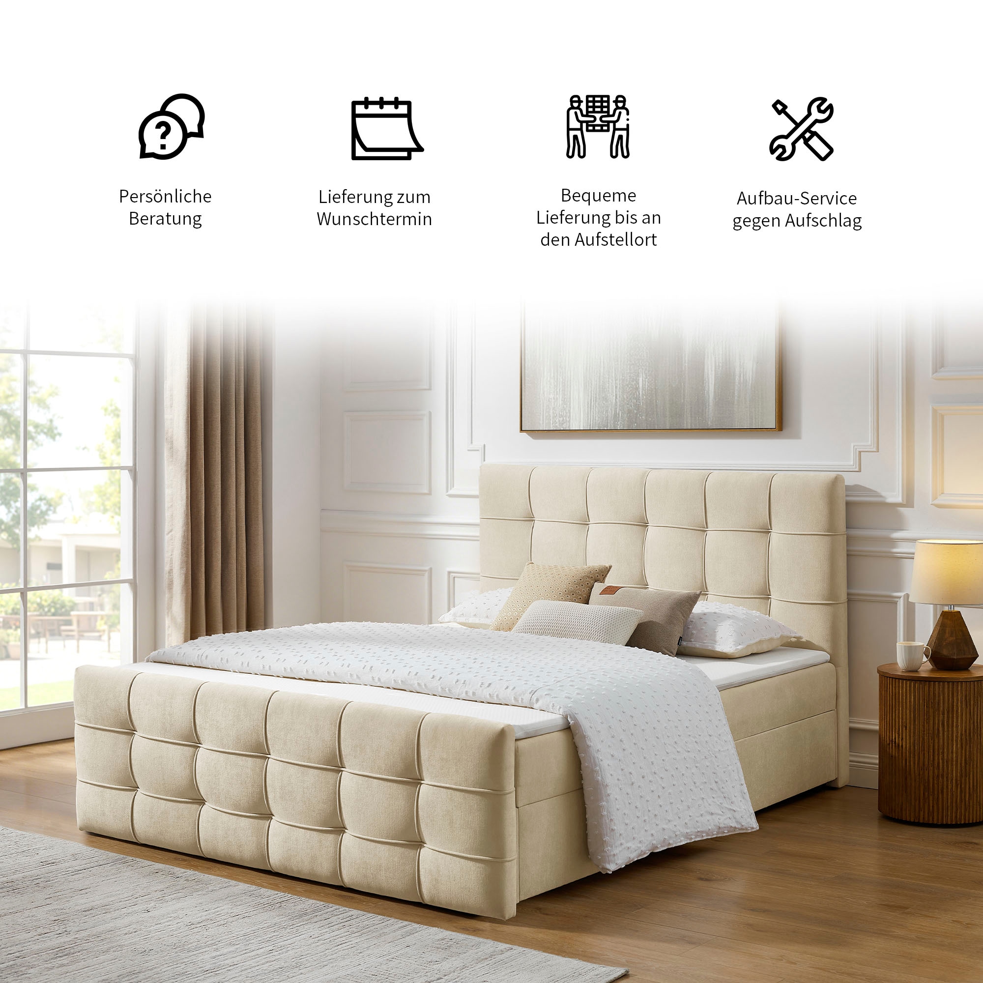 OTTO home Boxbett »LILIENNE, Polsterbett mit Bettkasten und Taschenfederkernmatratze H3« mit Kaltschaumtopper, Chenille-Bezug, 160x200 & 180x200 cm