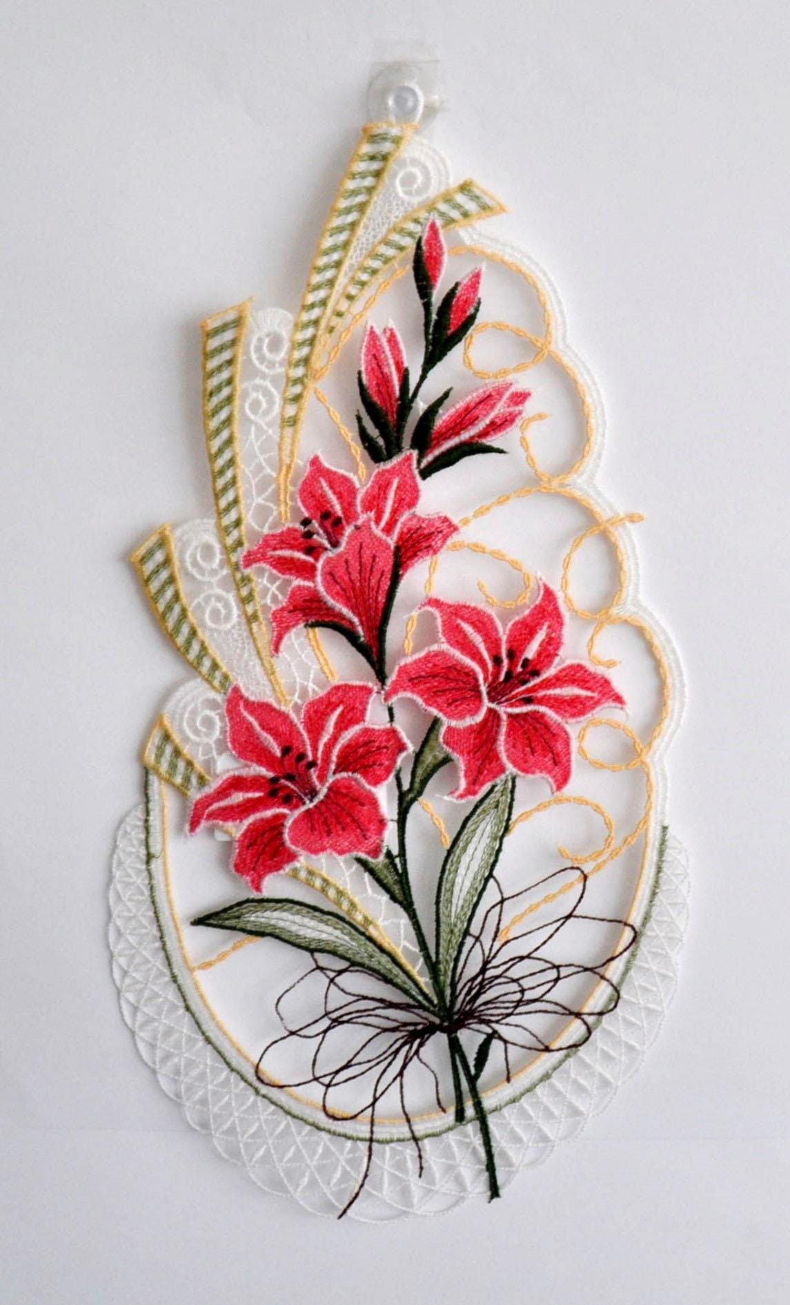 Stickereien Plauen Fensterbild »Blütenzweig« in bunt, Größe B/L: 17 cm x 35 cm