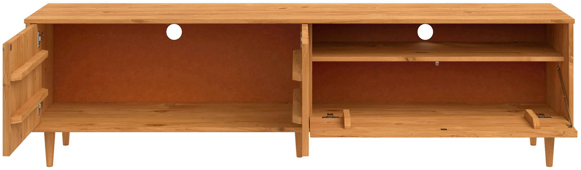 OTTO home Lowboard »Malmedy  Front mit gefrästen Rillen« TV-Kommode aus massivem Kiefernholz, Push-to-open, Breite 180 cm