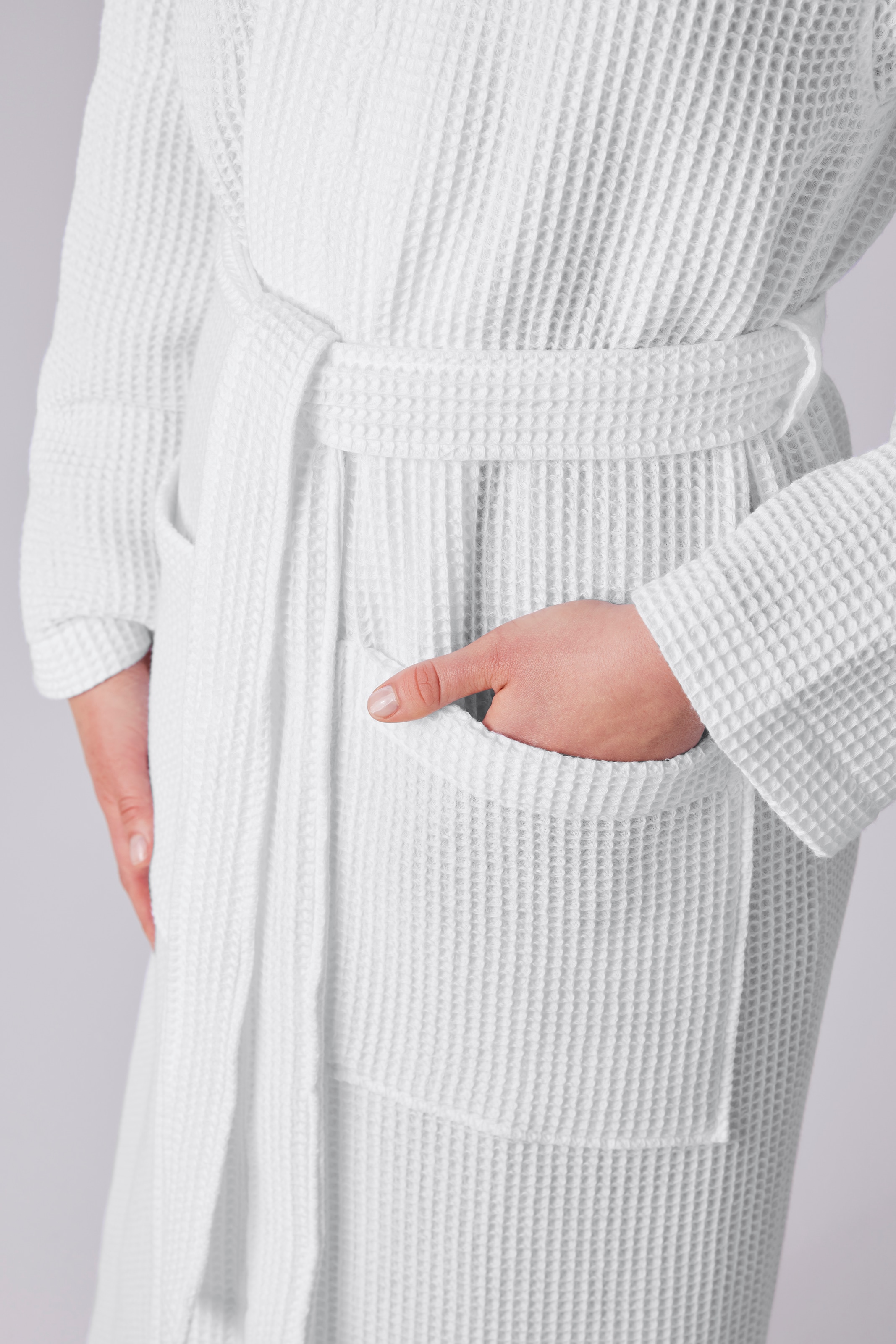 my home Unisex-Bademantel »Inga, Waffelpiqué, ideal für Sauna & Spa, Hotelbademantel«, (1 St.), kleines Packmaß, Taschen, Damen & Herren, S-3XL, Morgenmantel