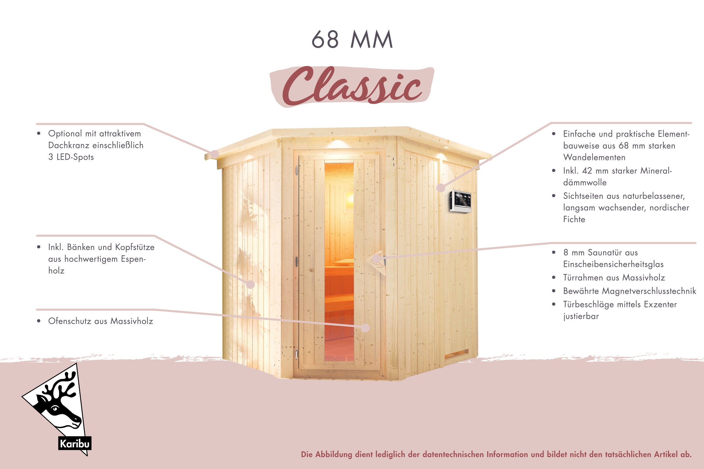 Karibu Sauna »»Liyah« mit Energiespartür Kranz naturbelassen« in verschiedenen Ausführungen erhältlich