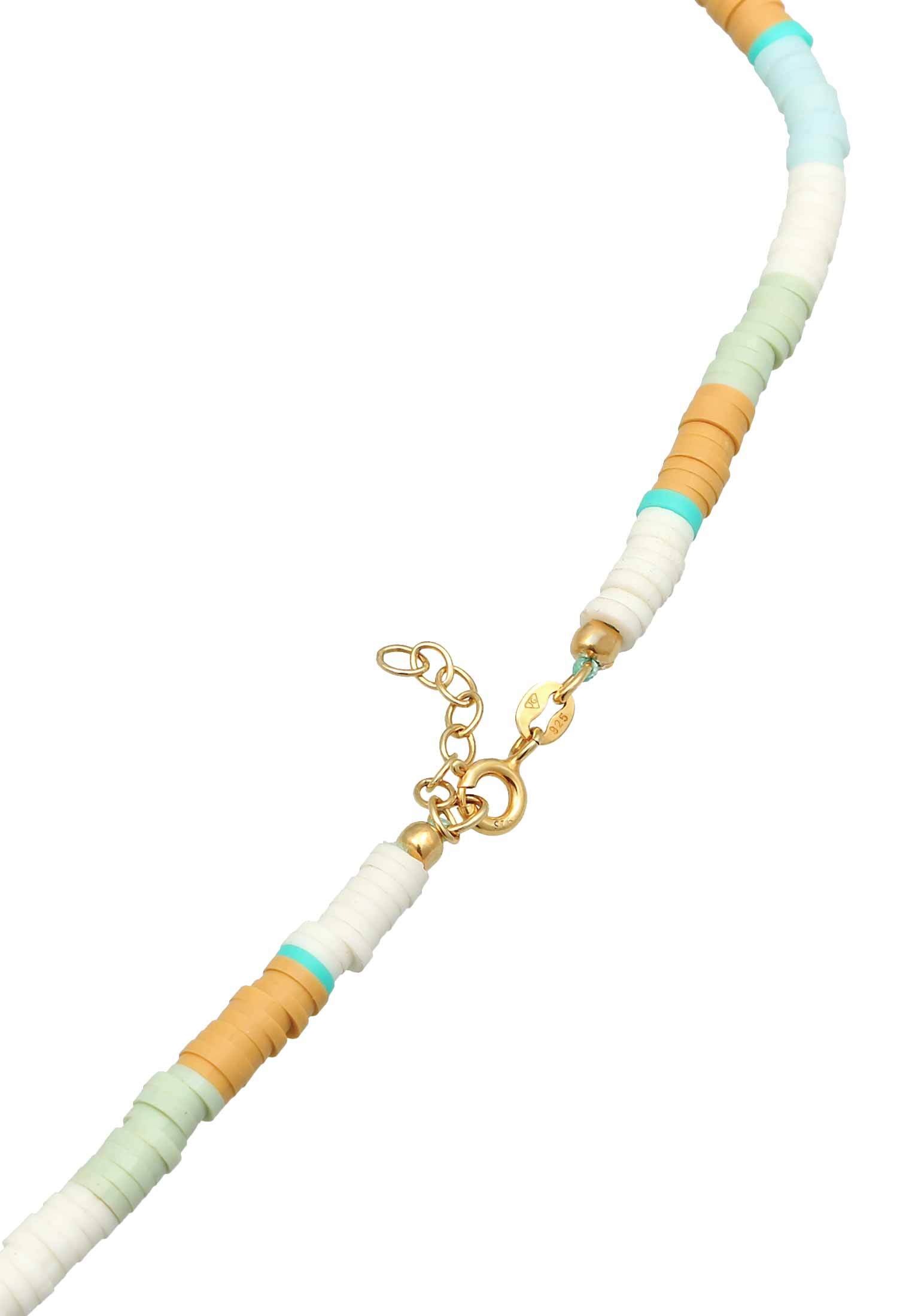 Elli Silberkette »Halskette Heishi Beads Muschelkernperle Surferkette 925 Silber«