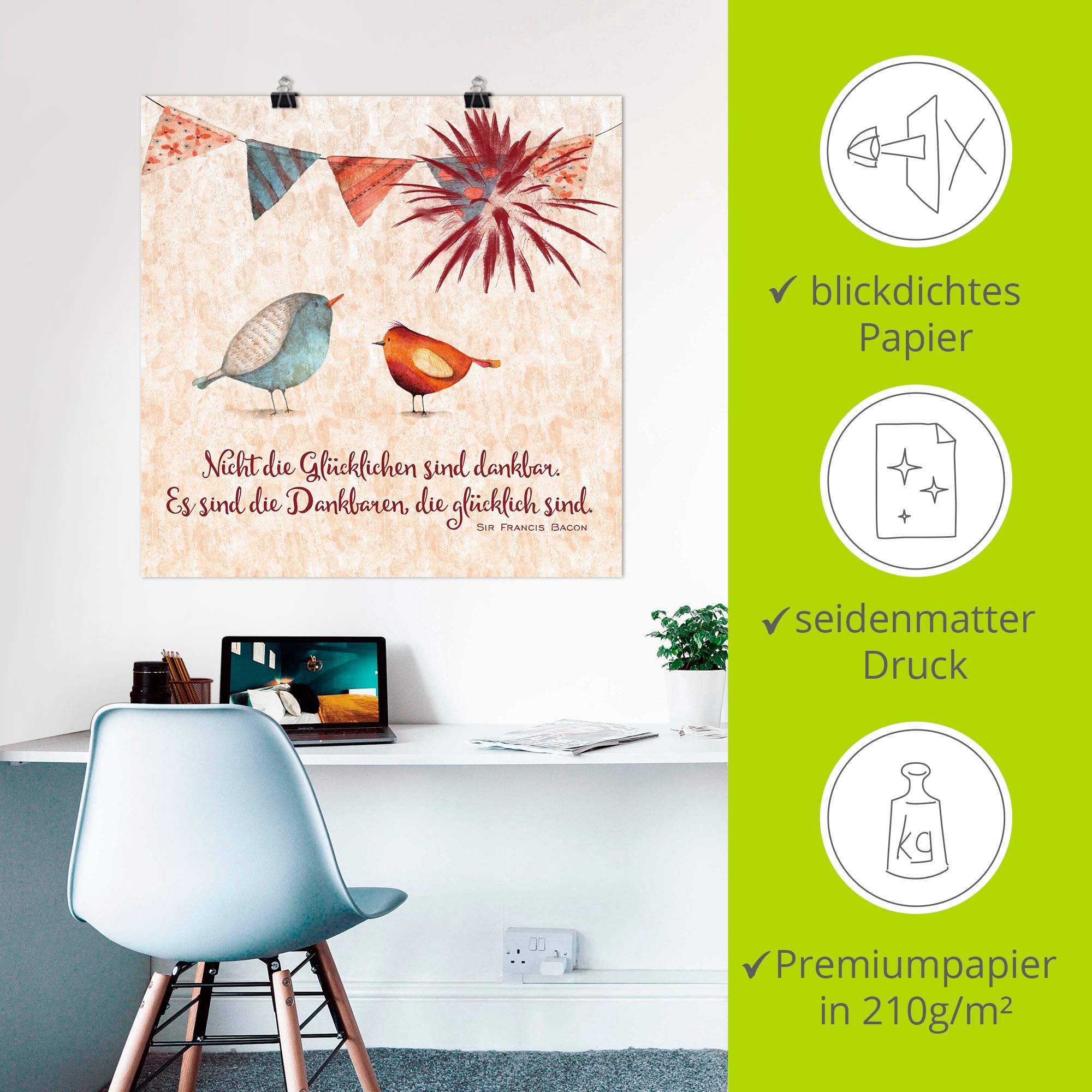 Artland Wandbild »Lebensweisheit Glücklich«, Tiere, (1 St.), als Alubild, Outdoorbild, Leinwandbild, Poster, Wandaufkleber