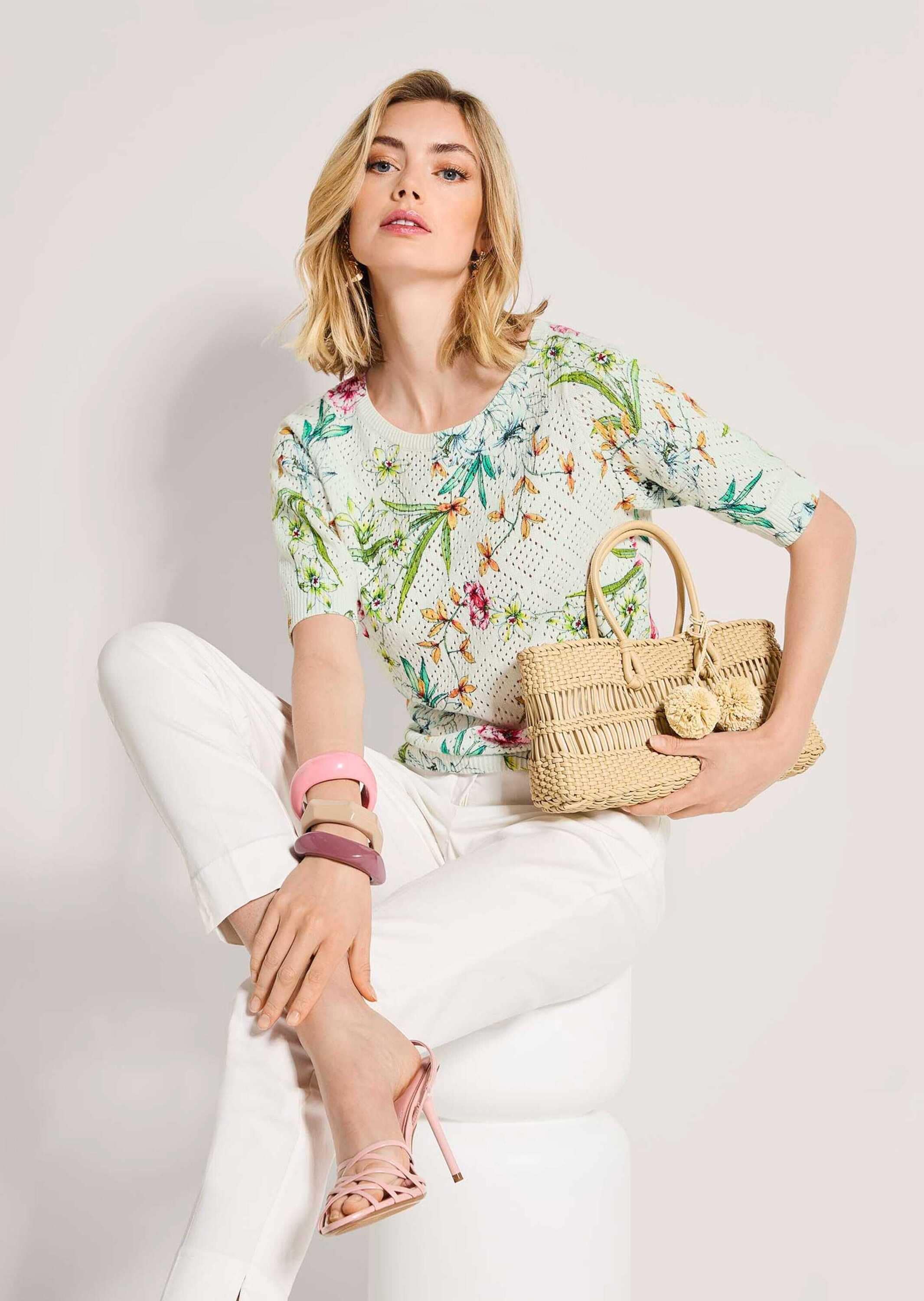 MADELEINE Longpullover »Strickpullover Ajourpullover mit floralem Muster« Luftiges Ajour-Muster