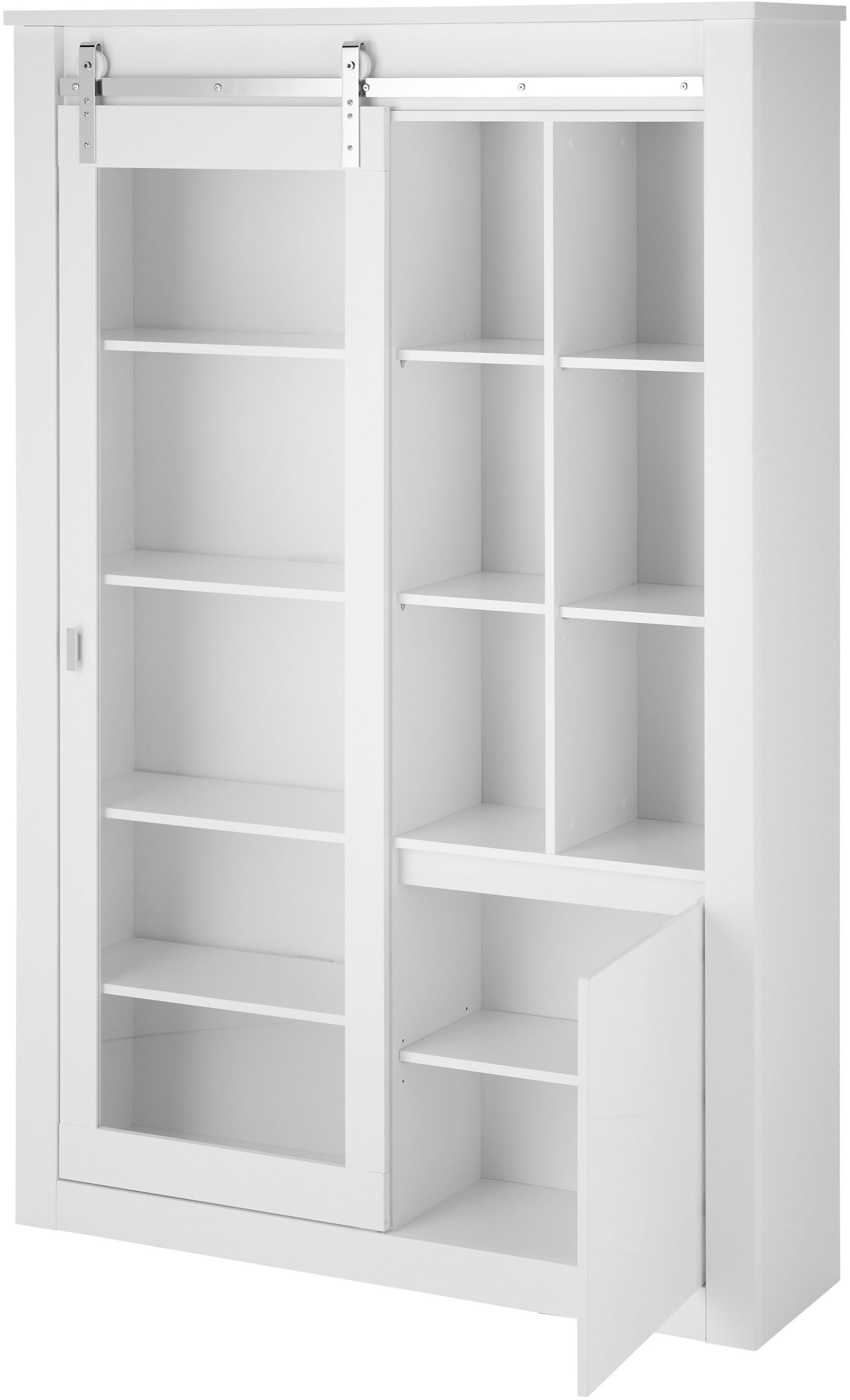 Home affaire Vitrine »Daytona, moderner Hochschrank, Glasvitrine in Weiß Hochglanz« mit Schiebetürenbeschlag in Chrom-Optik, ausreichend Stauraum