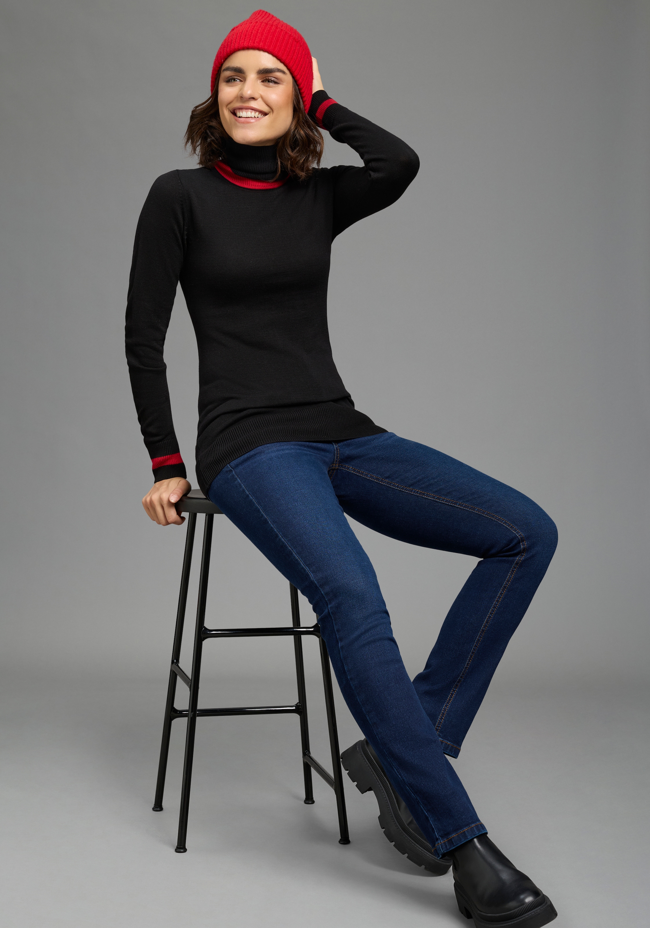 AJC Rollkragenpullover Feinstrick mit trendy Kontraststreifen