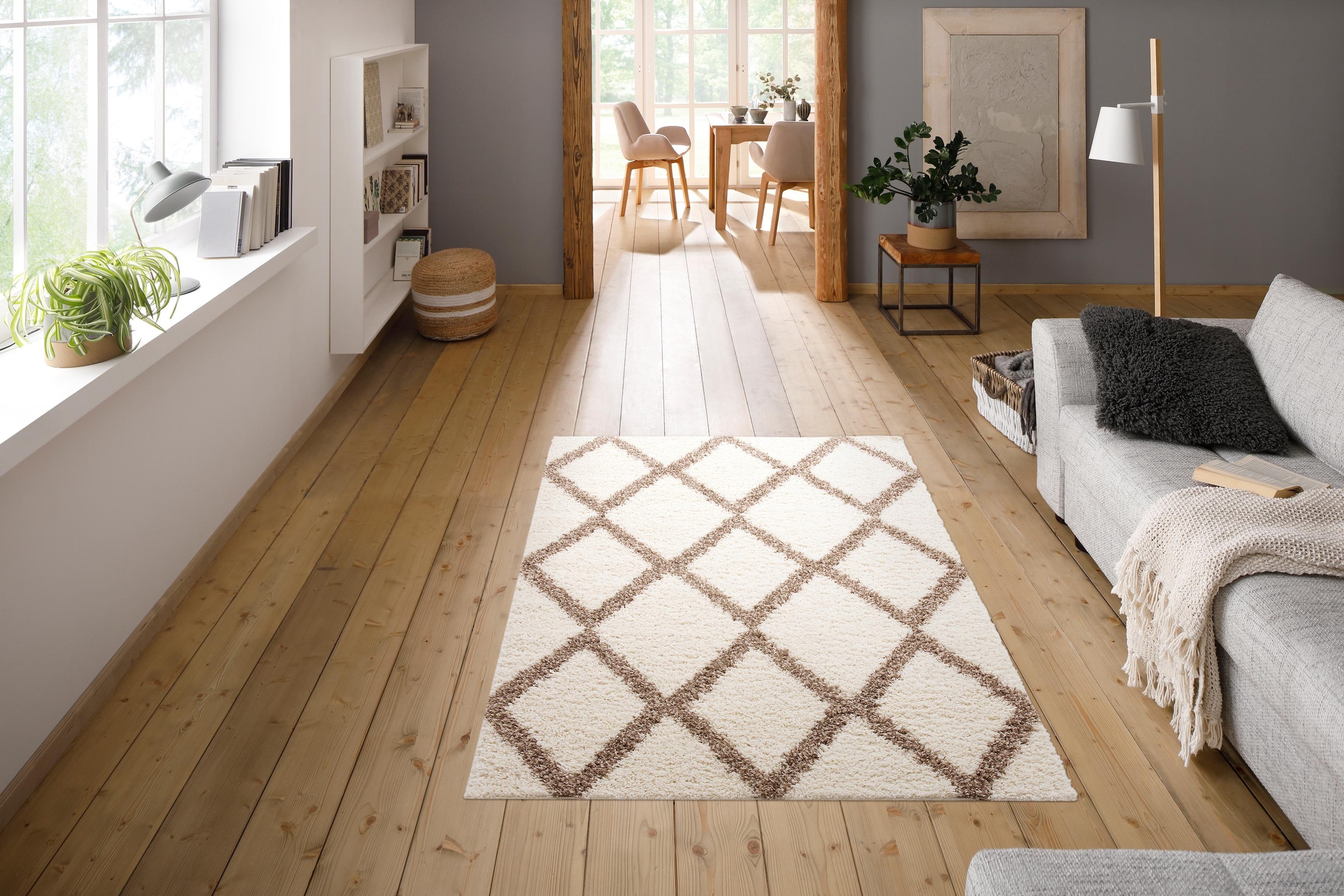 my home Hochflor-Teppich »Linz«, rechteckig, 31 mm Höhe, Rauten Design, Hochflor, besonders weicher Teppich, gewebt, rechteckig