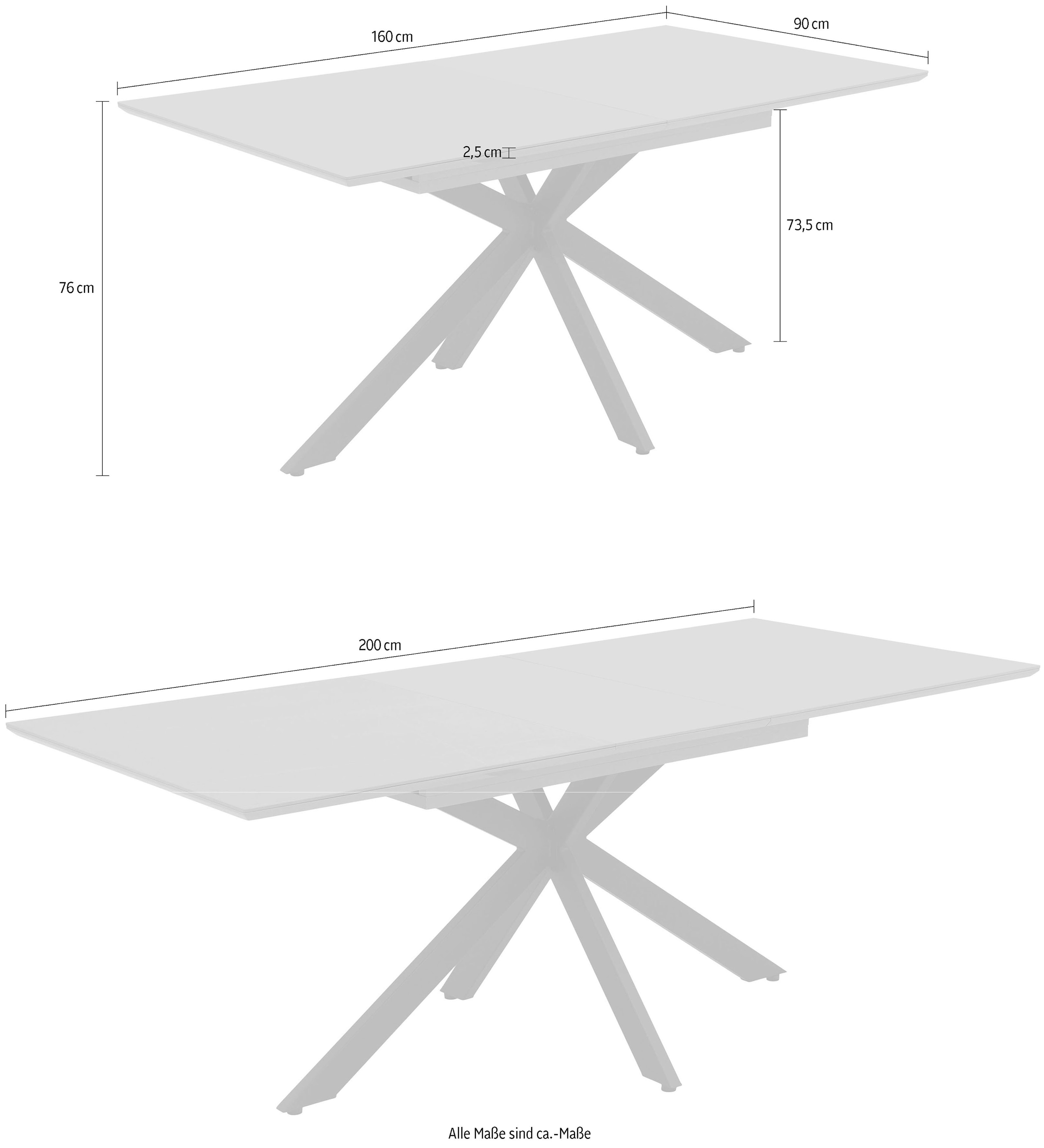 HELA Esstisch »CHIARA Ausziehtisch 160 - 200 cm mit pflegeleichter Steinoberfläche«, (1 St.), X-Gestell, Synchronauszug, elegante Schweizer Kante