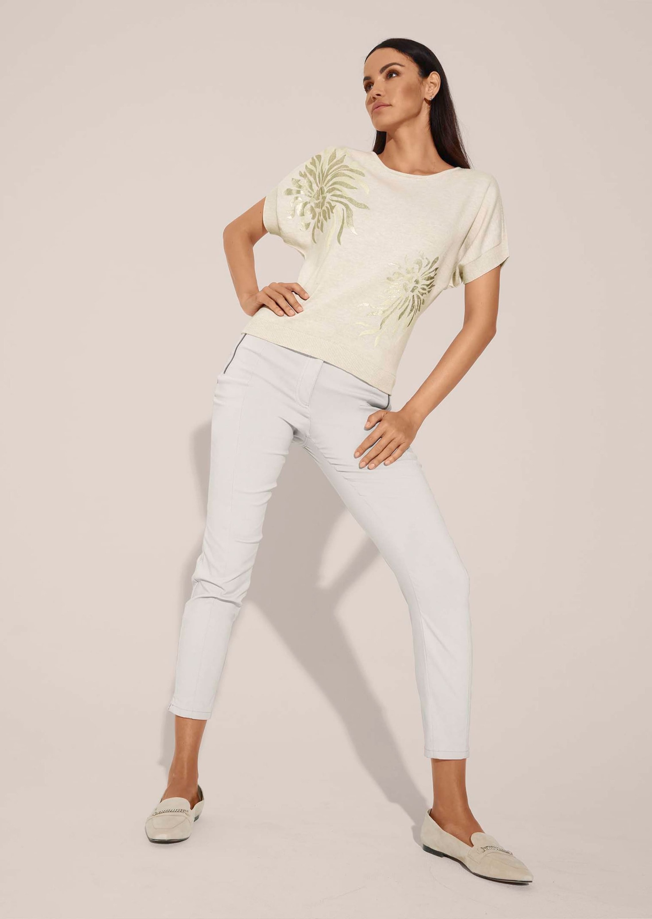 MADELEINE Longpullover »Pullover Kurzarm-Pullover mit glanzvollem Floral-Print«