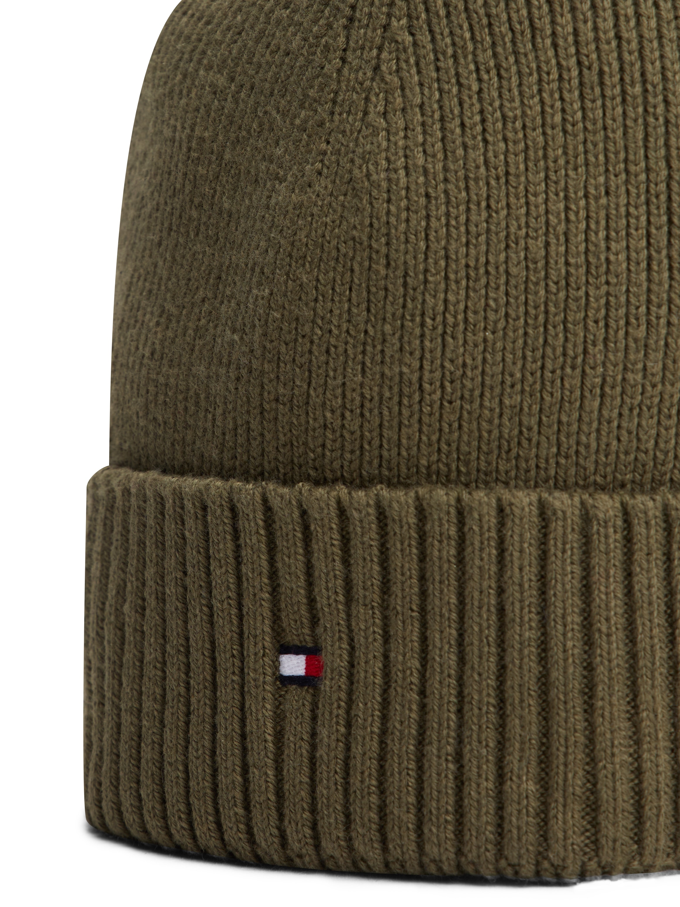 Tommy Hilfiger Strickmütze »TH FLAG PIMA COTTON BEANIE«, Beanie mit Logostickerei, mit Kaschmiranteil Unisex
