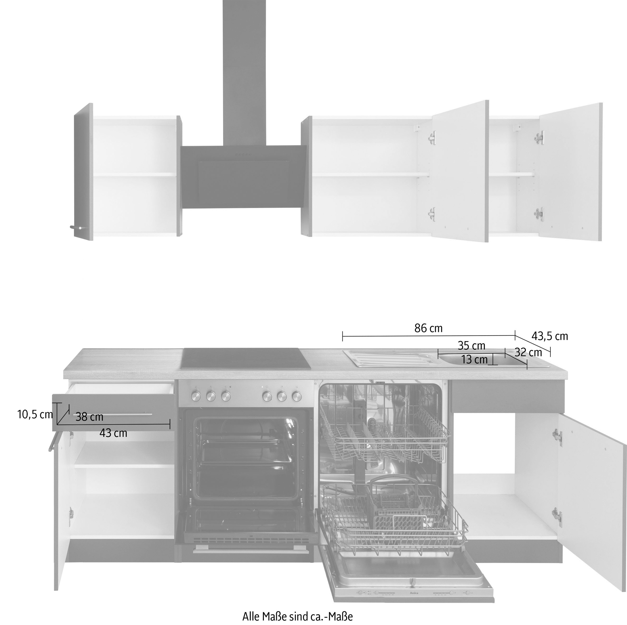 wiho Küchen Küchenzeile »Unna« mit E-Geräten, Breite 220 cm