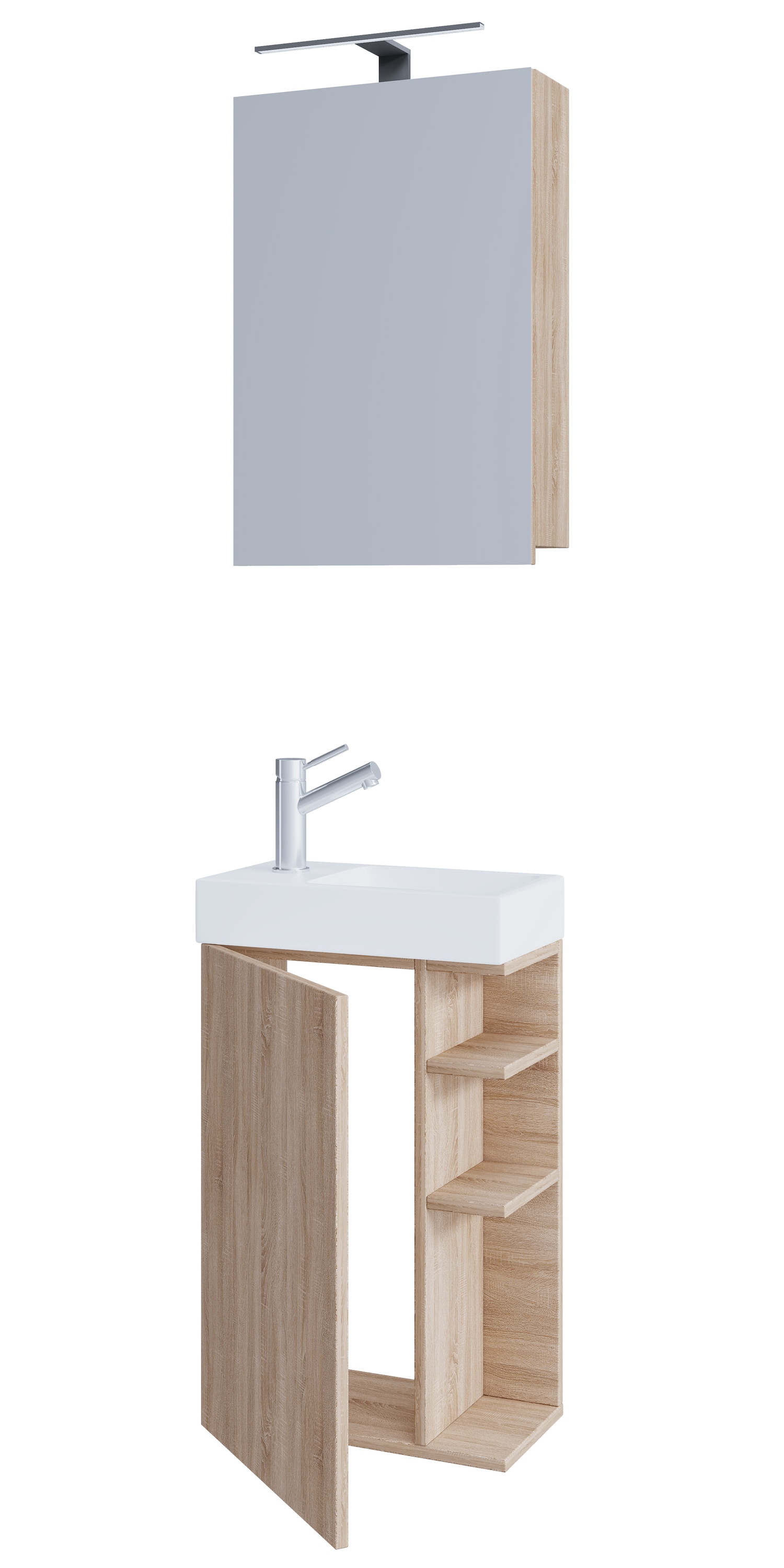 VCM Waschbeckenunterschrank »VCM 3-tlg Set | Waschplatz für Gäste WC | Gästebad | Waschtisch mit Spiegelschrank | Badezimmer Set ¿ Lumia«, (3 St.)