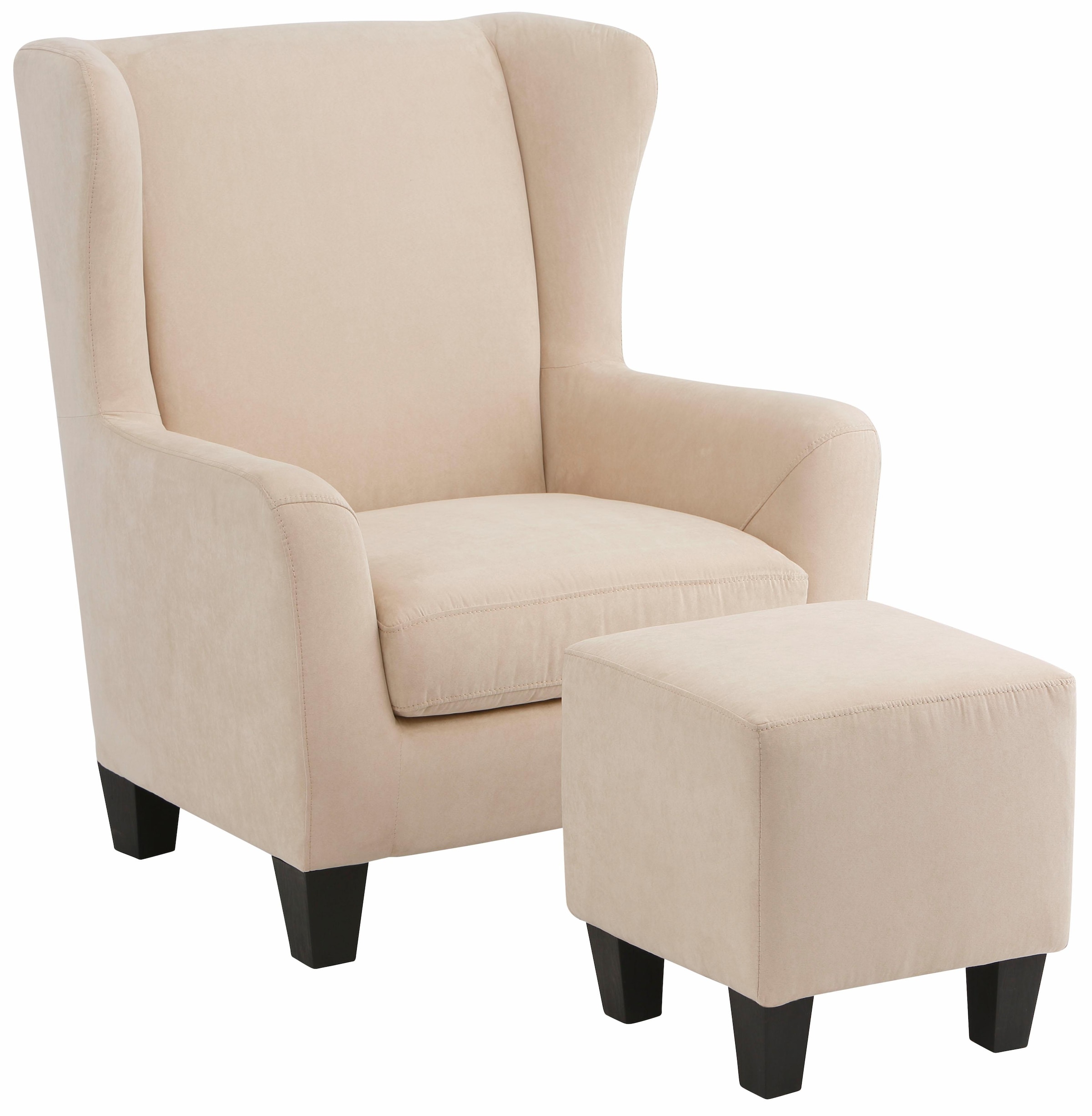 Home affaire Ohrensessel »Chilly, Sessel mit Federkern-Polsterung,«, (Set, 2 St., bestehend aus Sessel und Hocker), in Cord und Microfaser-Bezug, incl. Hocker, Unser Dauertiefpreis