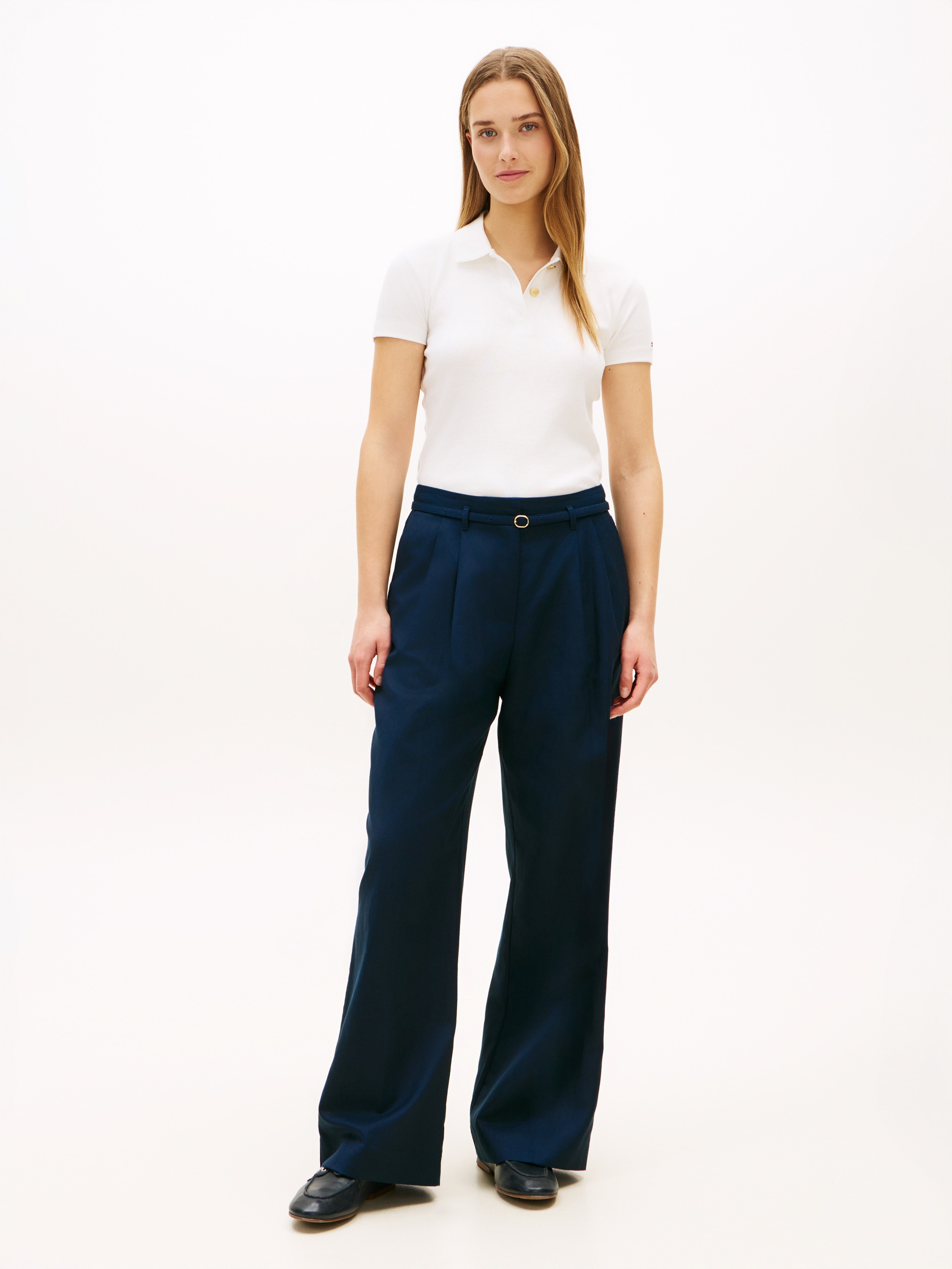 Tommy Hilfiger Bundfaltenhose »LINEN BLEND WIDE LEG PANT«  mit Bügelfalten & passendem Gürtel
