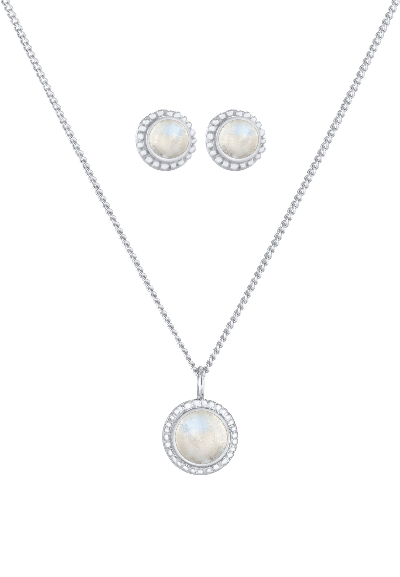 Elli Premium Ohrring und Ketten Set »Schmuckset Mondstein Rund Blüte Boho 925 Sterling Silber«