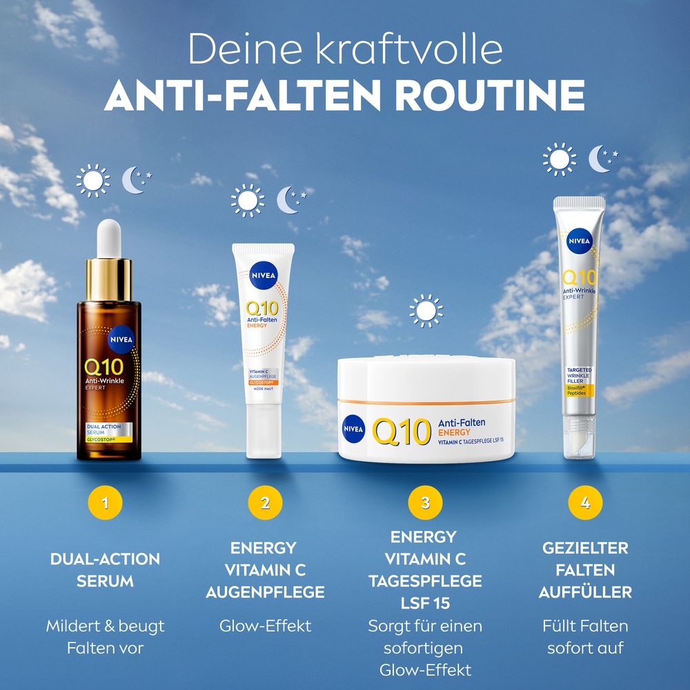 Nivea Tagescreme »Q10 ANTI-FALTEN ENERGY VITAMIN C TAGEPFLEGE LSF 15« 24h Feuchtigkeit für strahlendes, gesundes Hautbild