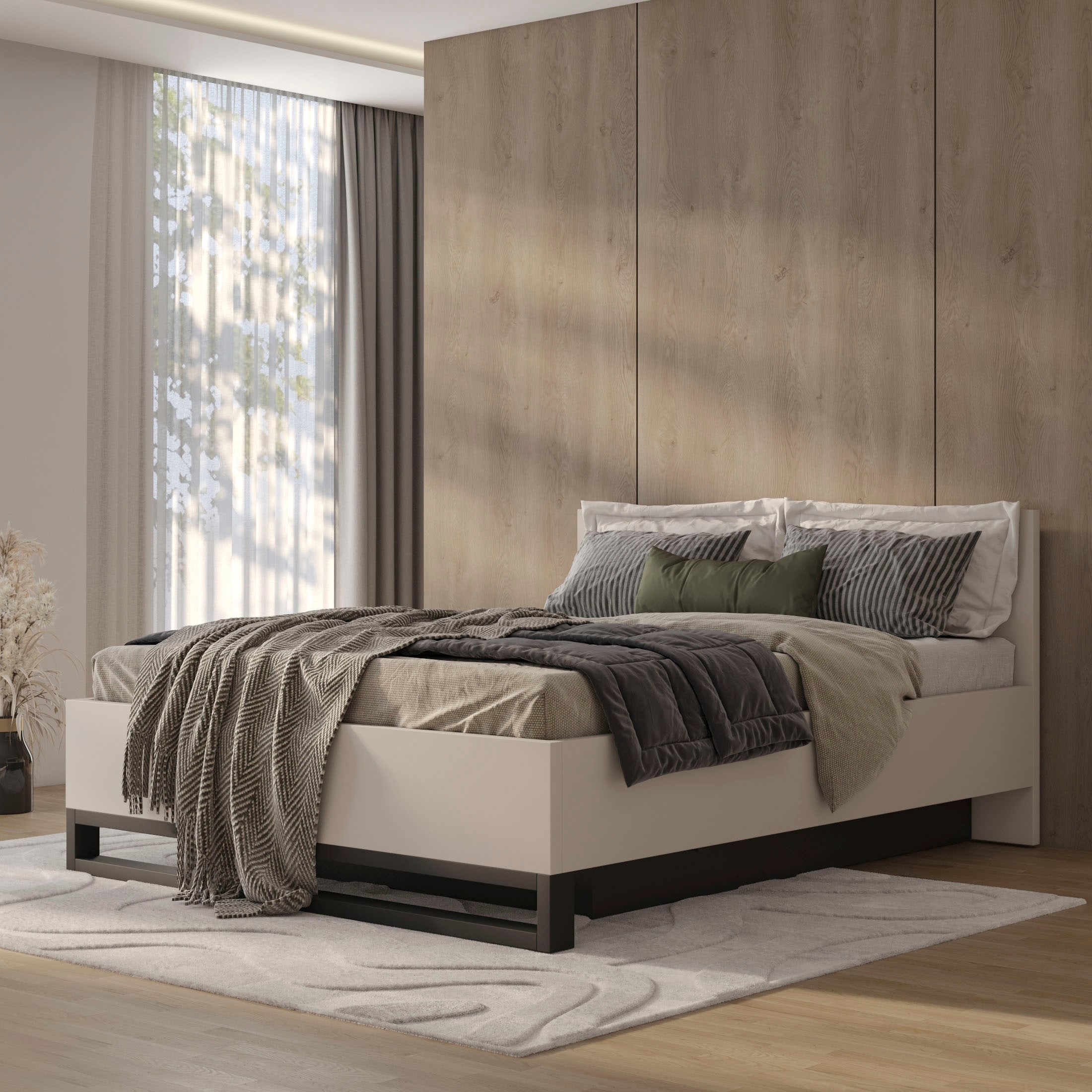 Home affaire Schlafzimmer-Set »Bronne,Komplettschlafzimmer (Set,4-St)« 4 tlg. Schlafzimmer-Set,Schrank 4Trg 2xNako, Bett180/200, Kufen Metalloptik