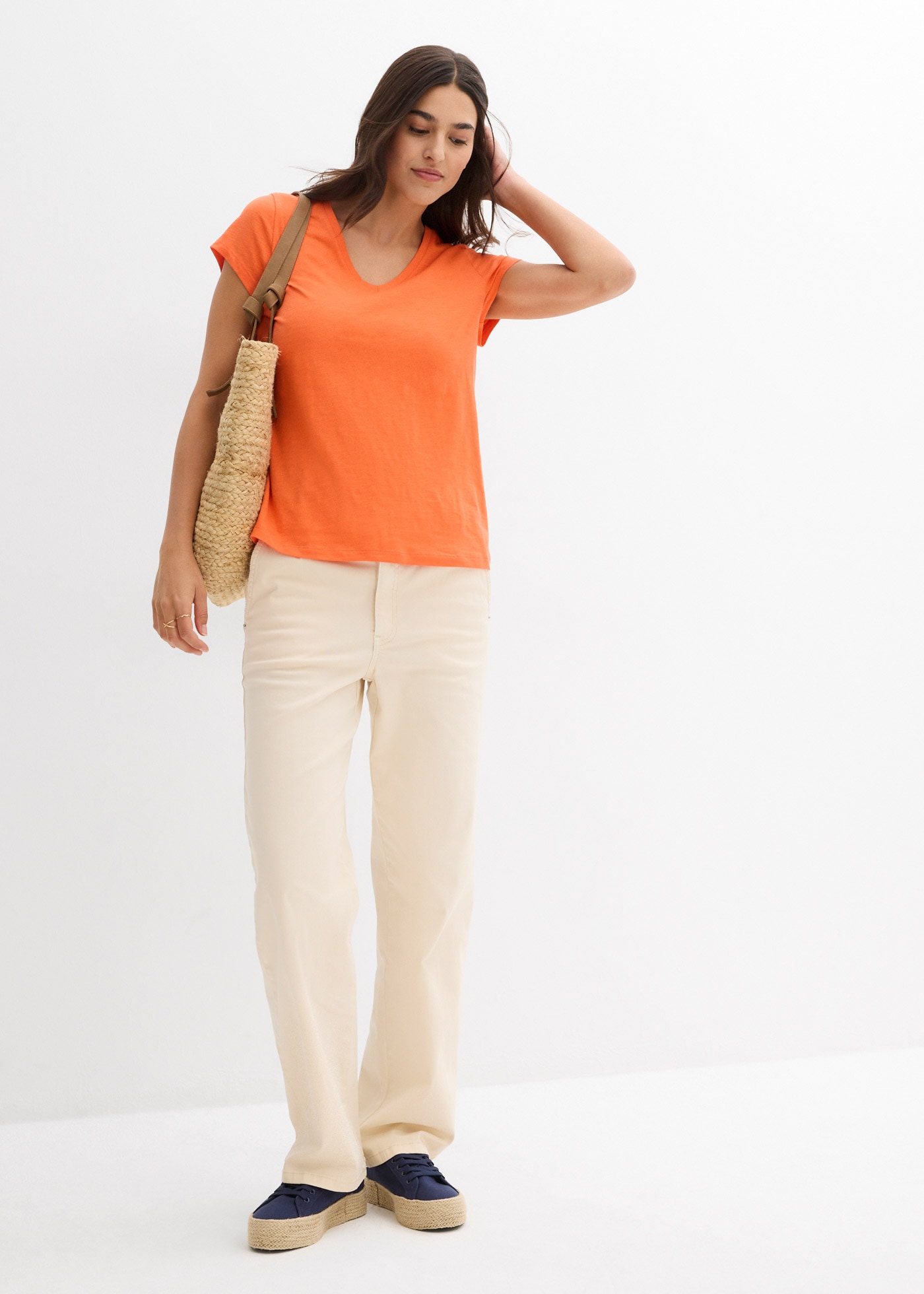 bonprix T-Shirt Packung, 2 lockere Passform, Kurzarm, für Frühling und Sommer, Baumwolle